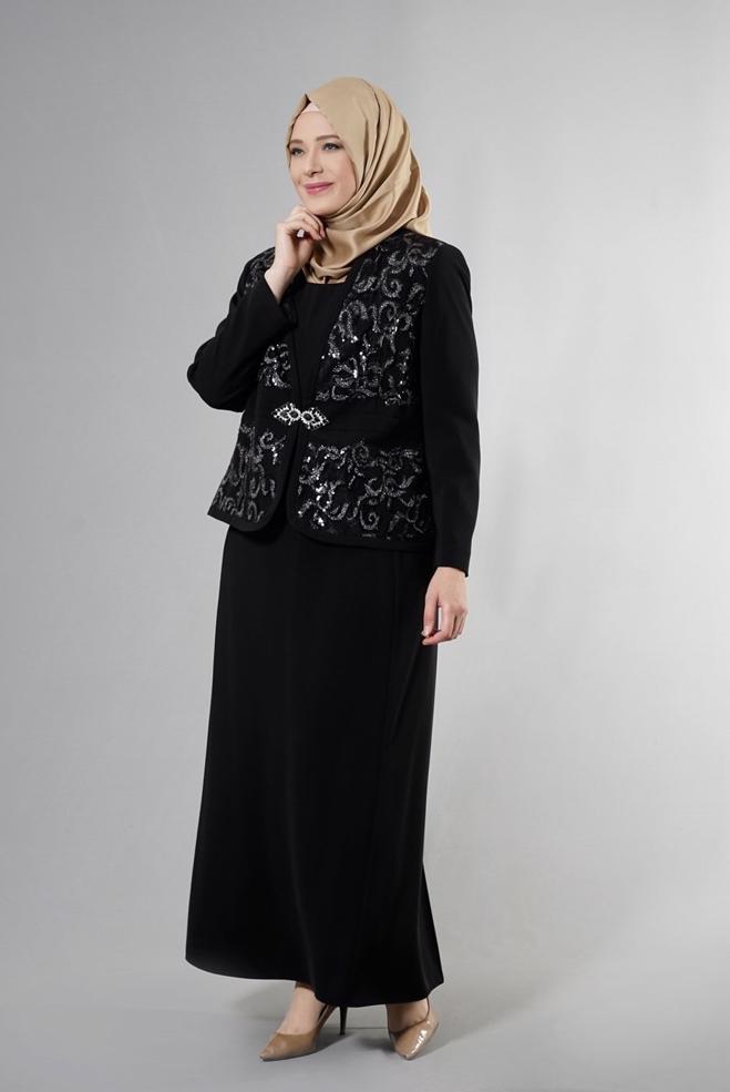Hijab clothing BLACK 3234E Farah Tesettür 6288 3&prime;Lü Etekli Takım 42/48 TEK40 - ALVİNA