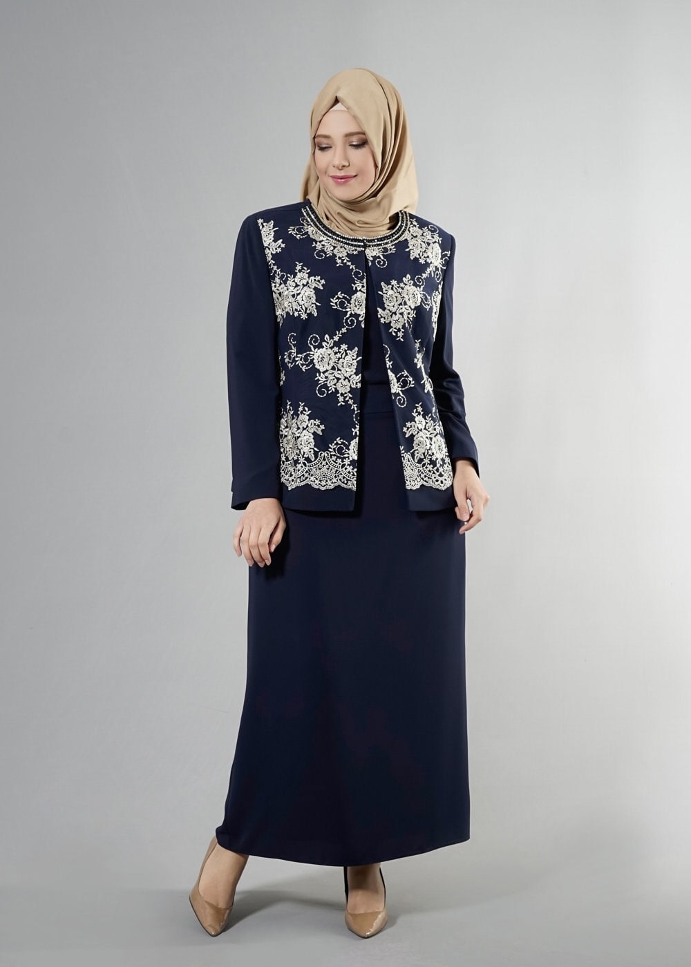 Vêtements hijab BLEU MARINE 3238E Farah Tesettür 6288 3′Lü Etekli Takım 44/50 TEK46
