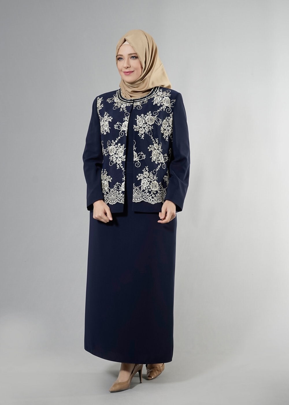 Vêtements hijab BLEU MARINE 3238E Farah Tesettür 6288 3′Lü Etekli Takım 44/50 TEK46