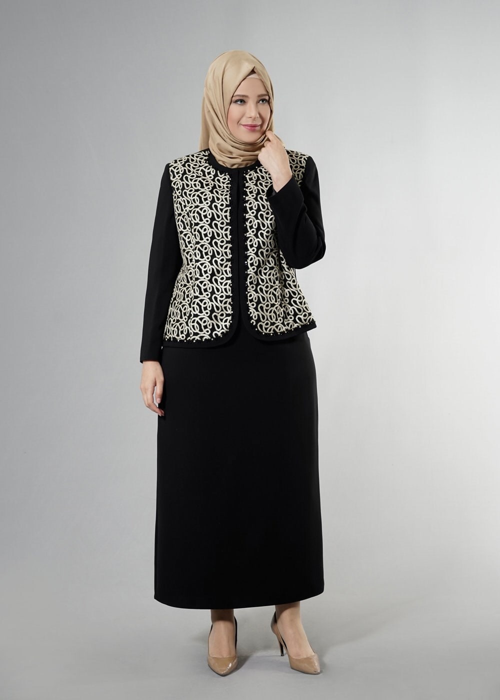 Hijab clothing BLACK 3240E Farah 6288 Tesettür 3&prime;Lü Etekli Takım 46/52 TEK44