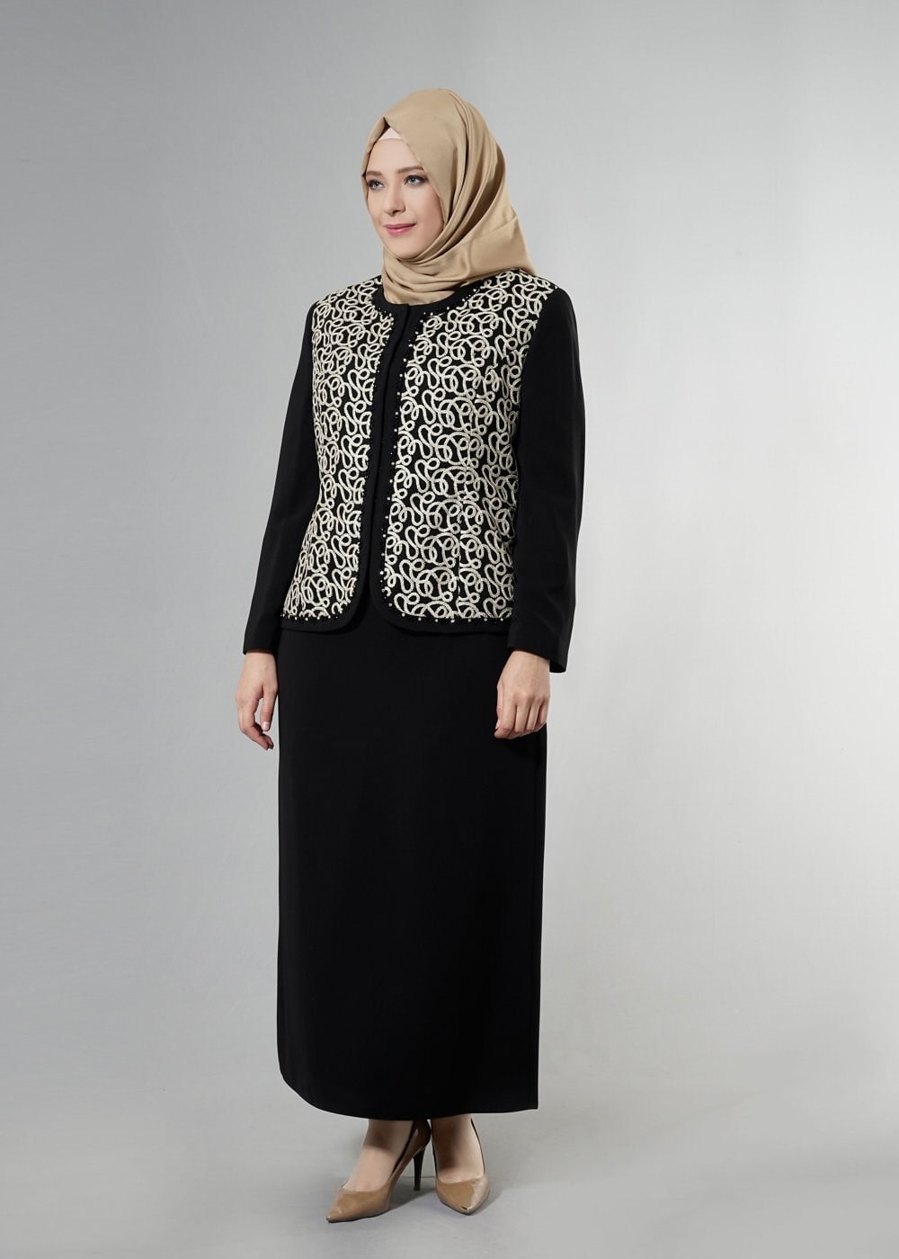 Hijab clothing BLACK 3240E Farah 6288 Tesettür 3&prime;Lü Etekli Takım 46/52 TEK44