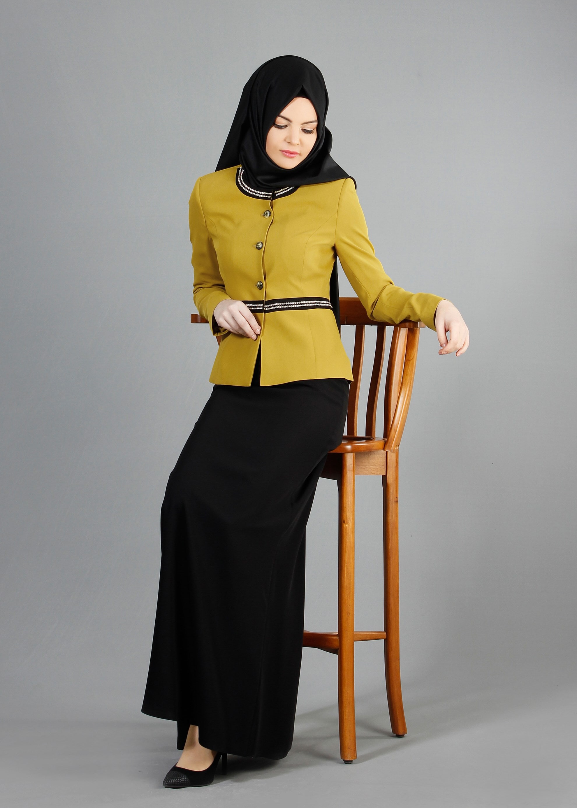 Tesettür giyim YEŞİL 3241E Aslı 2′li Tesettür Etekli Takım 38/46 TEK42