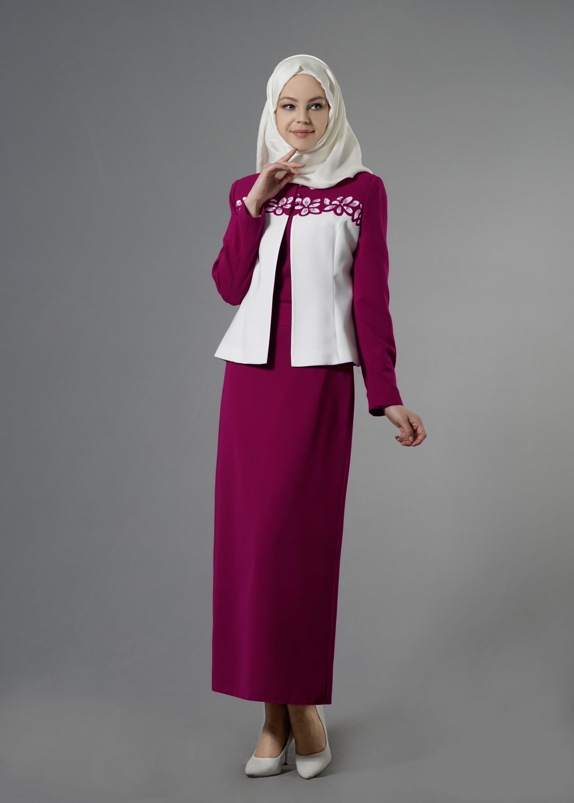 Tesettür giyim FUŞYA 3244E Farah Tesettür 6288 3&prime;lü Etekli Takım 40/46 TEK38