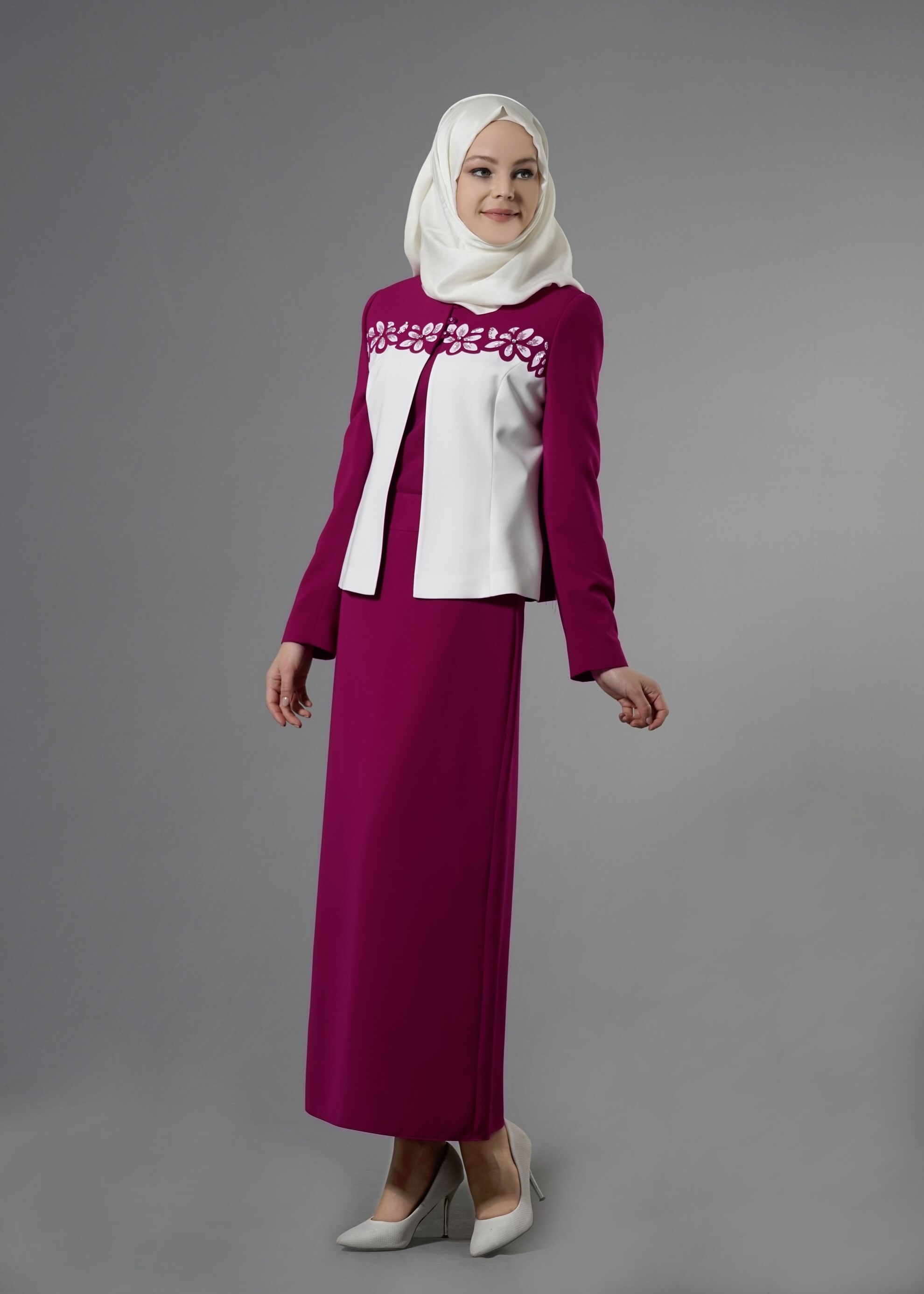 Tesettür giyim FUŞYA 3244E Farah Tesettür 6288 3&prime;lü Etekli Takım 40/46 TEK38