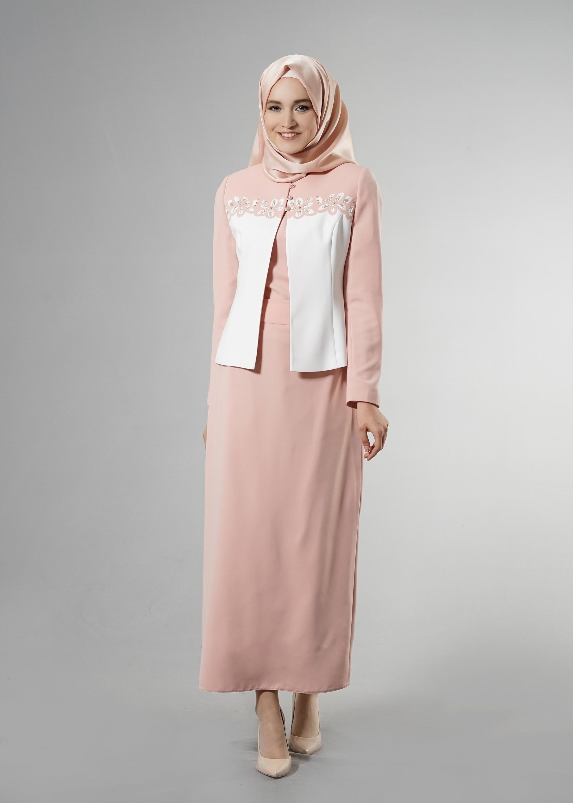 Tesettür giyim PUDRA 3244E Farah Tesettür 6288 3&prime;lü Etekli Takım 40/46 TEK38