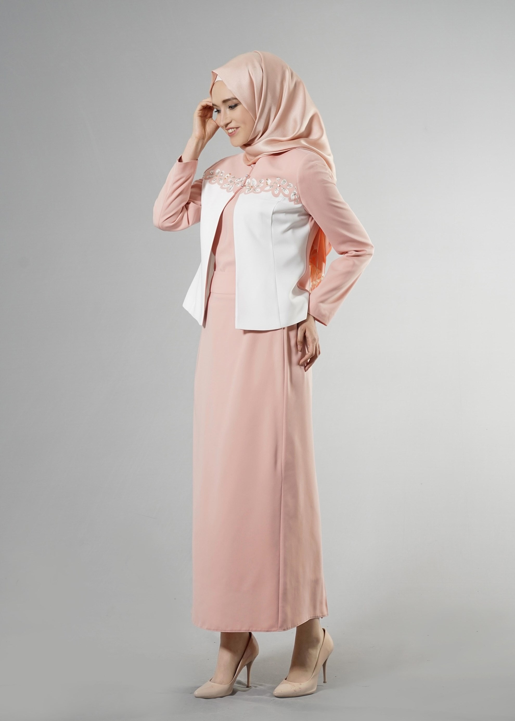 Tesettür giyim PUDRA 3244E Farah Tesettür 6288 3&prime;lü Etekli Takım 40/46 TEK38