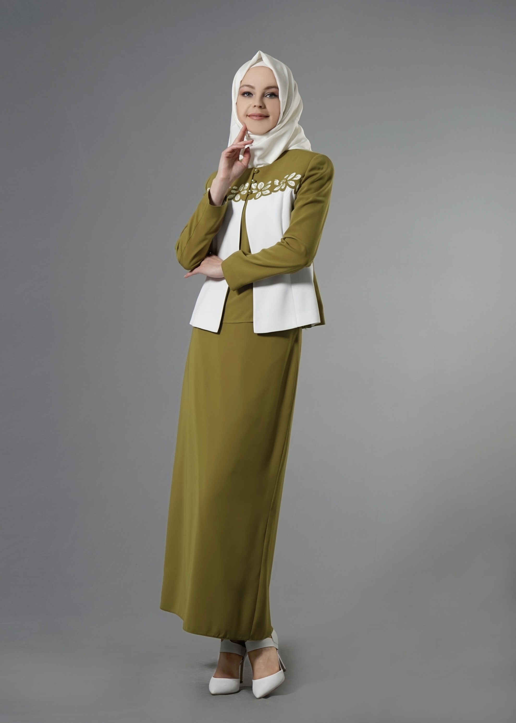 Tesettür giyim YEŞİL 3244E Farah Tesettür 6288 3′lü Etekli Takım 40/46 TEK38