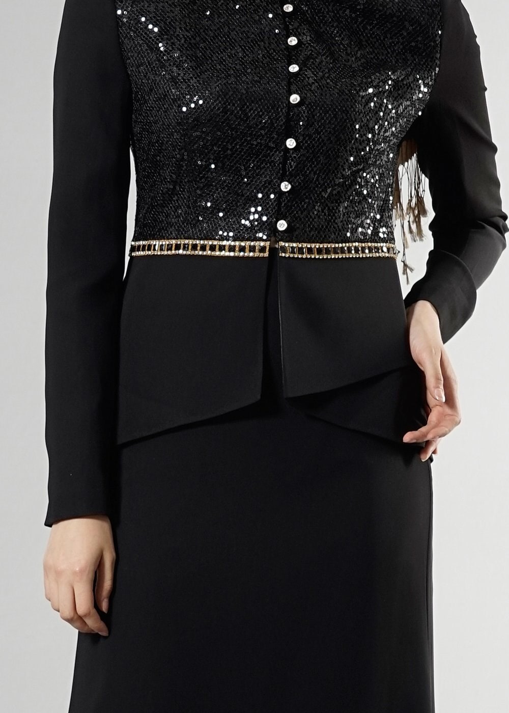 Tesettür giyim SİYAH 3253E Aslı 5929 2&prime;Li Tesettür Etekli Takım 38/46