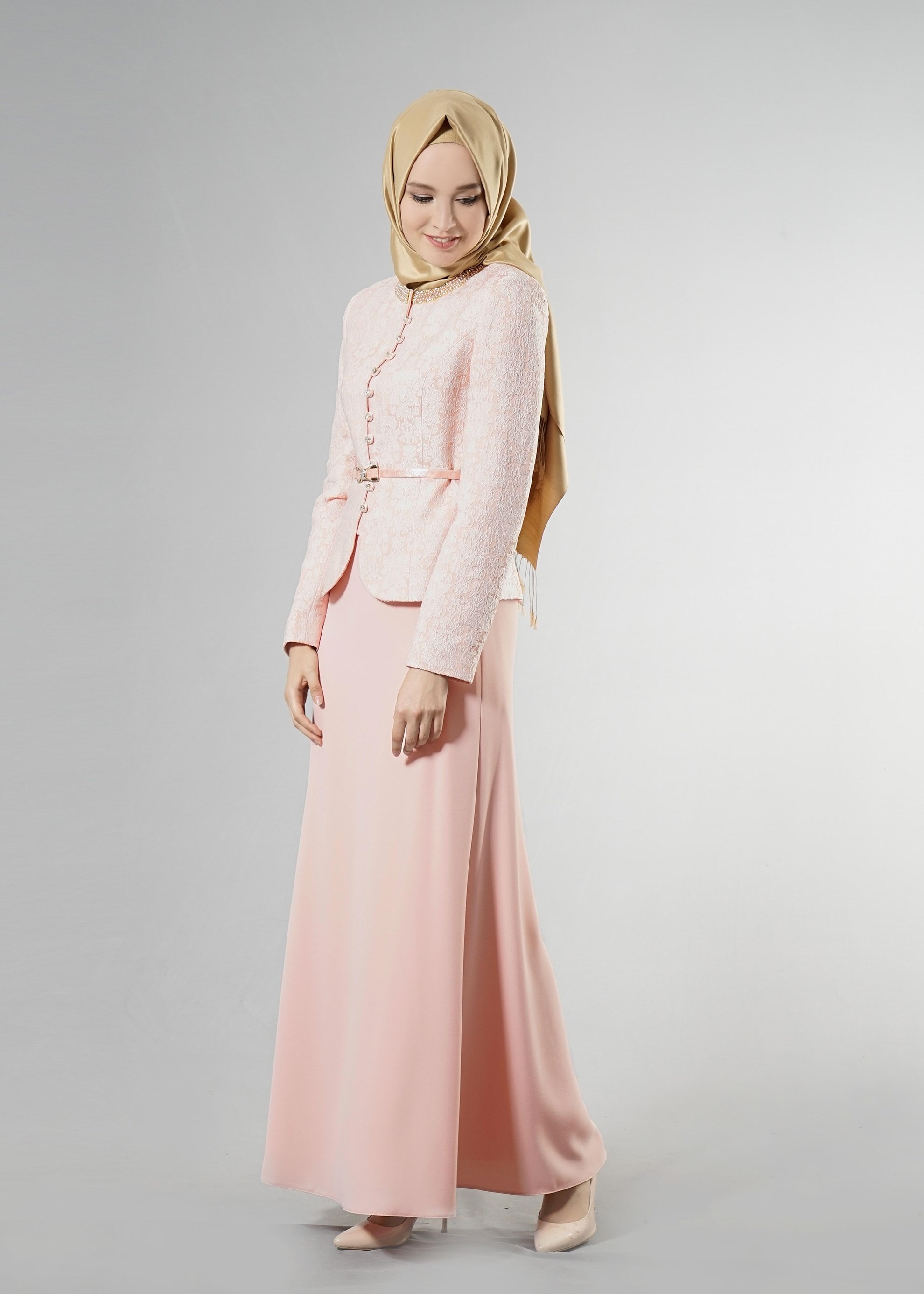 Tesettür giyim PUDRA 3261 Jakar Tesettür 5496 2&prime;li Etekli Takım 38/46