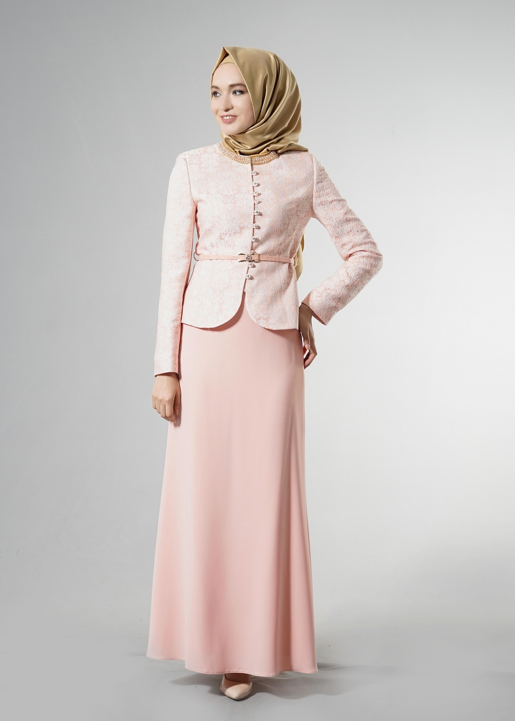 Tesettür giyim PUDRA 3261 Jakar Tesettür 5496 2&prime;li Etekli Takım 38/46