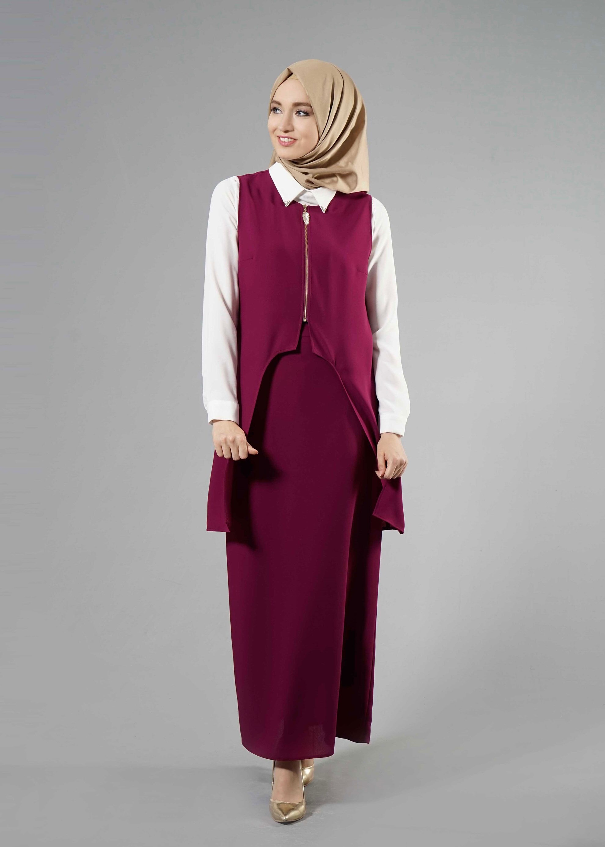 Tesettür giyim MOR 3291 Nil Crep Tesettür 3&prime;Lü Etekli Takım 38/46 TEK40