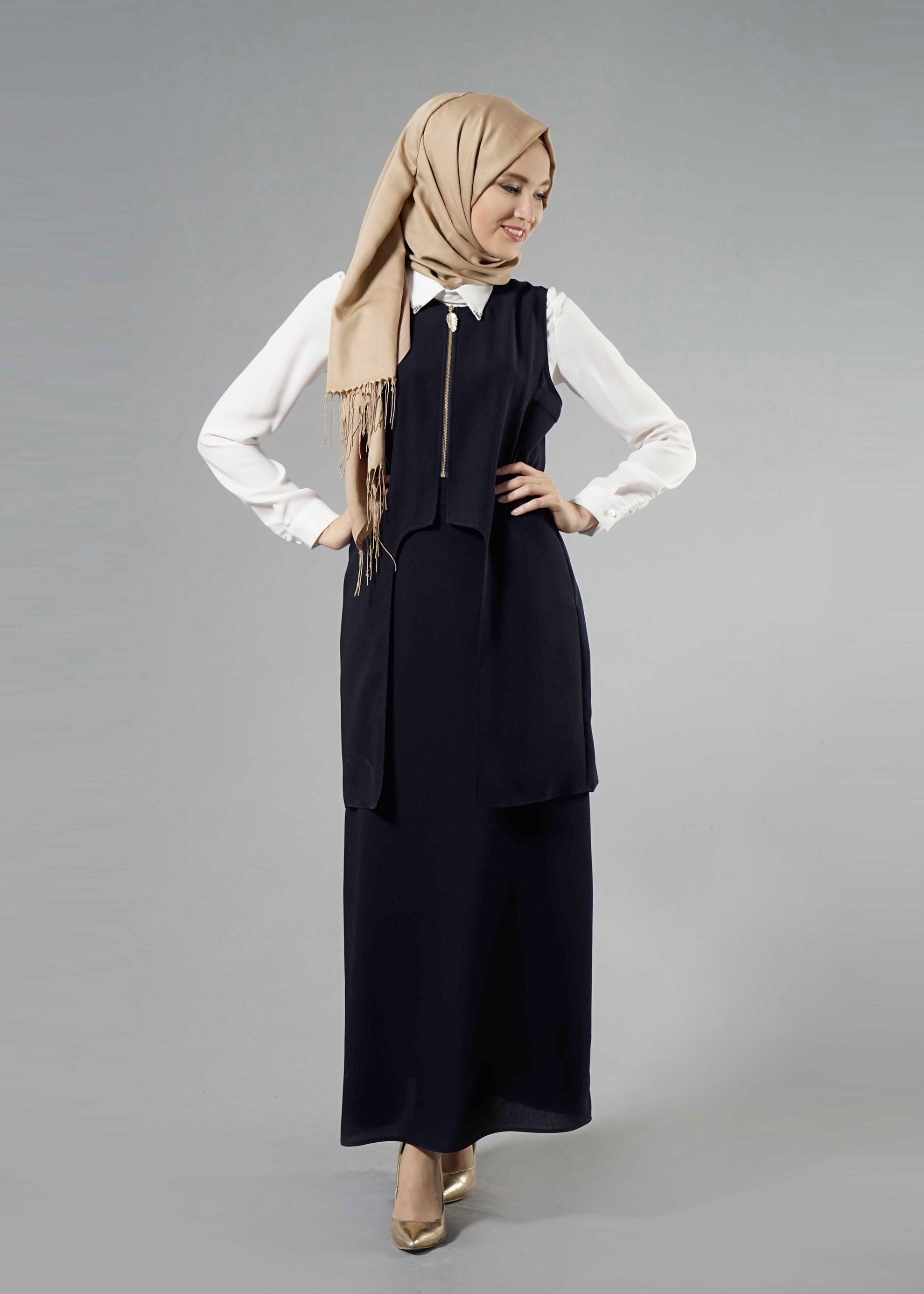 Tesettür giyim LACİVERT 3291 Nil Crep Tesettür 3&prime;Lü Etekli Takım 38/46 TEK40