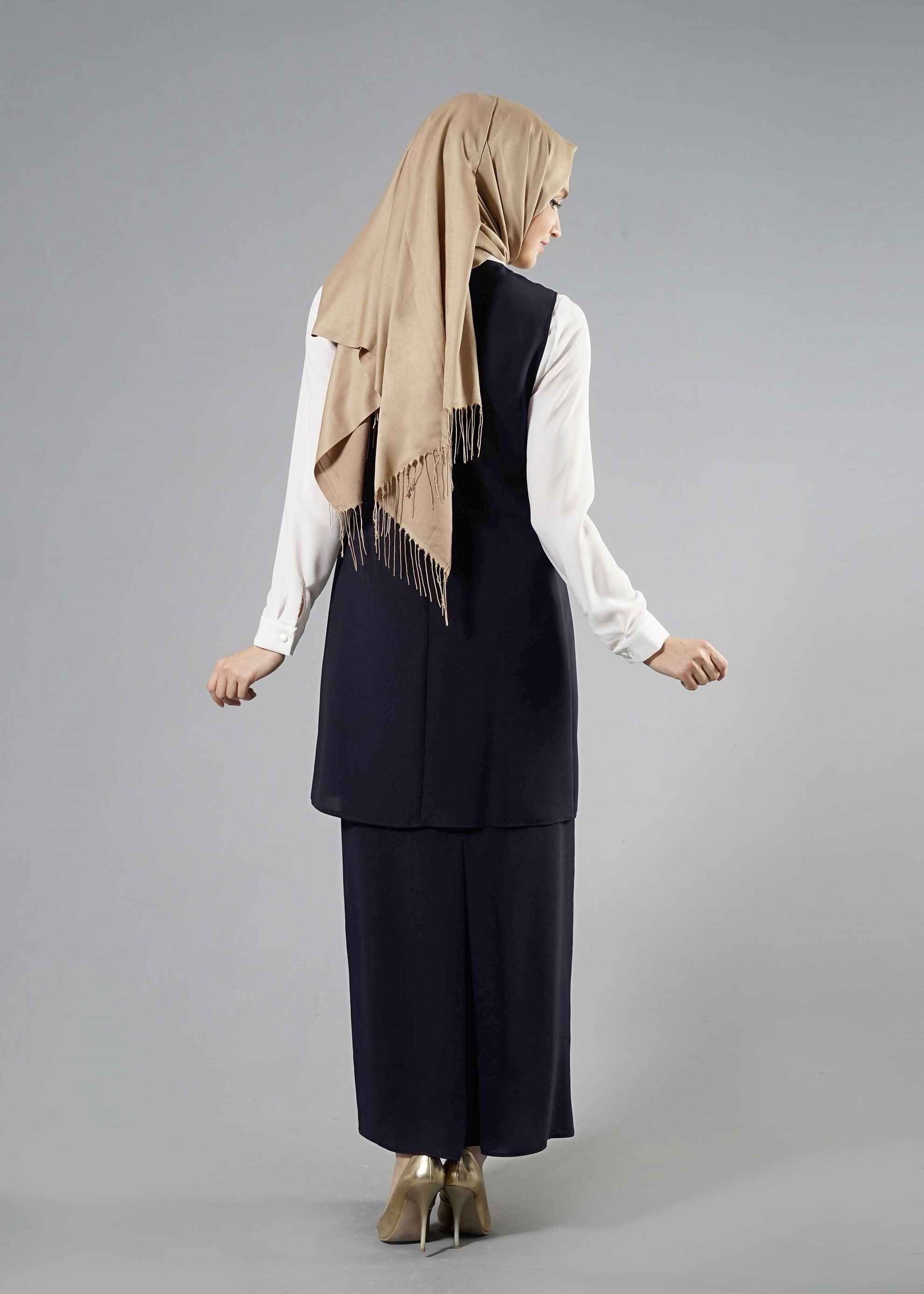 Tesettür giyim LACİVERT 3291 Nil Crep Tesettür 3&prime;Lü Etekli Takım 38/46 TEK40