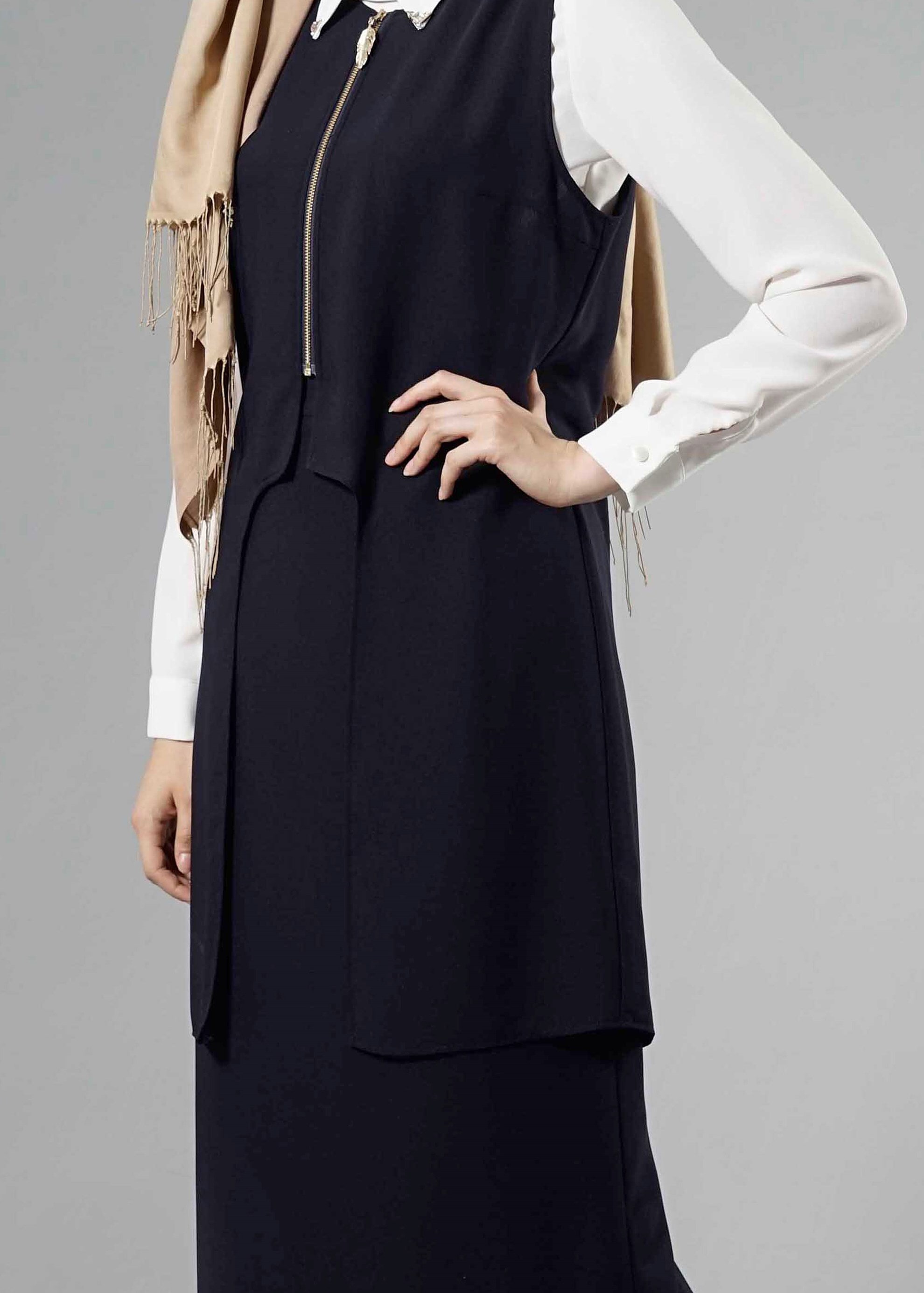 Tesettür giyim LACİVERT 3291 Nil Crep Tesettür 3&prime;Lü Etekli Takım 38/46 TEK40