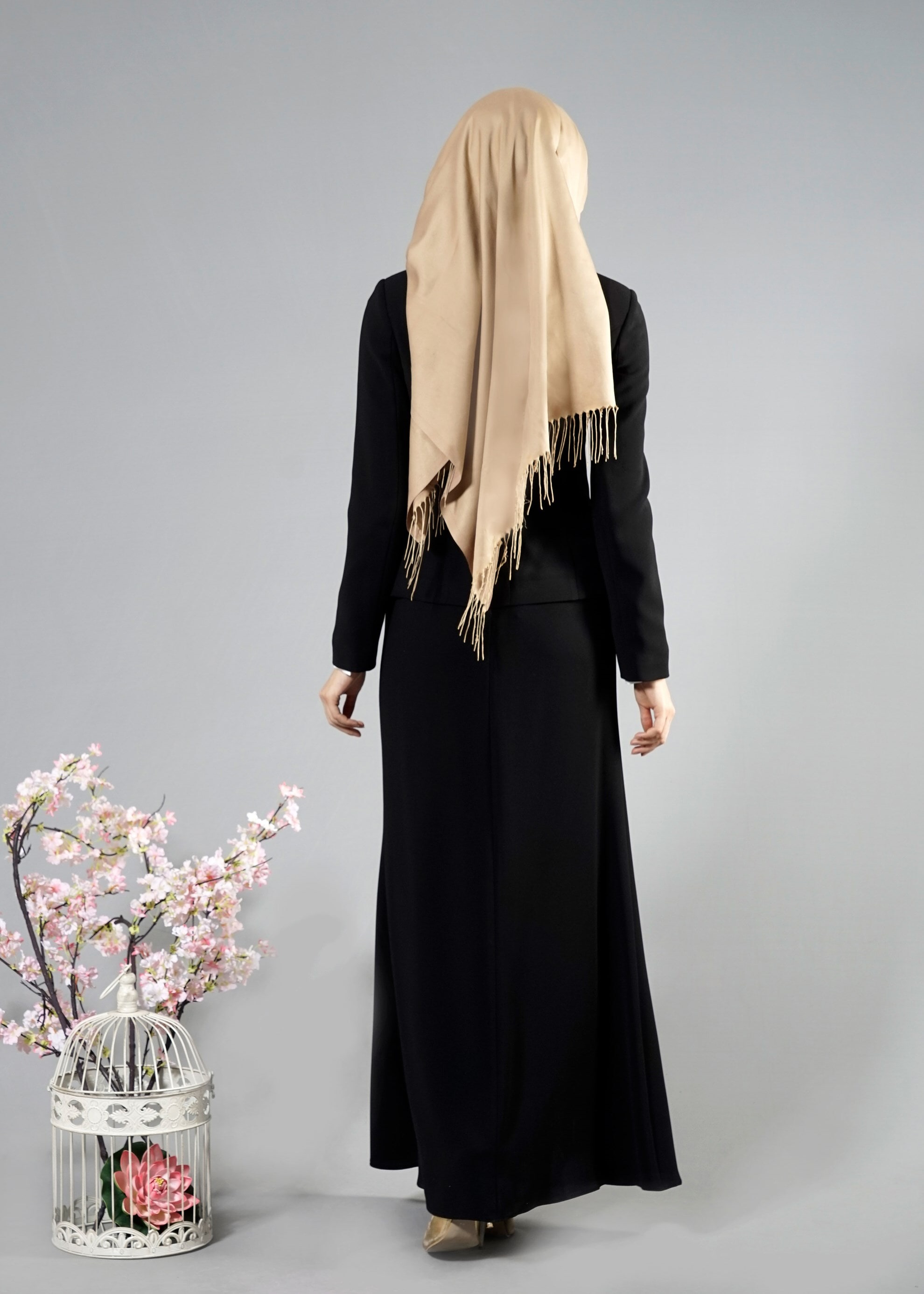 Tesettür giyim SİYAH 3292 Maral Tesettür 5985 3&prime;lü  Etekli Takım 38/46 TEK42