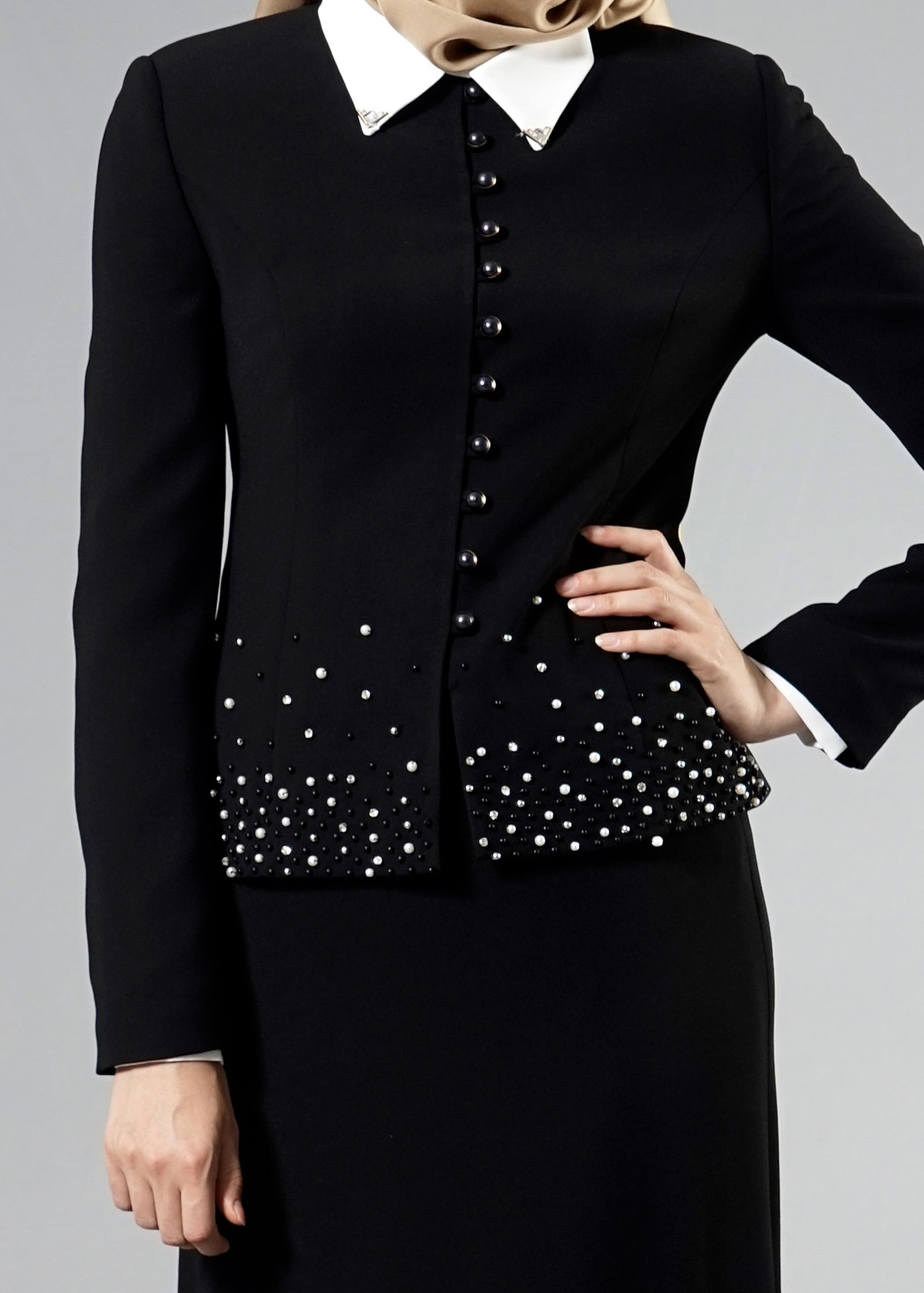 Tesettür giyim SİYAH 3292 Maral Tesettür 5985 3&prime;lü  Etekli Takım 38/46 TEK42