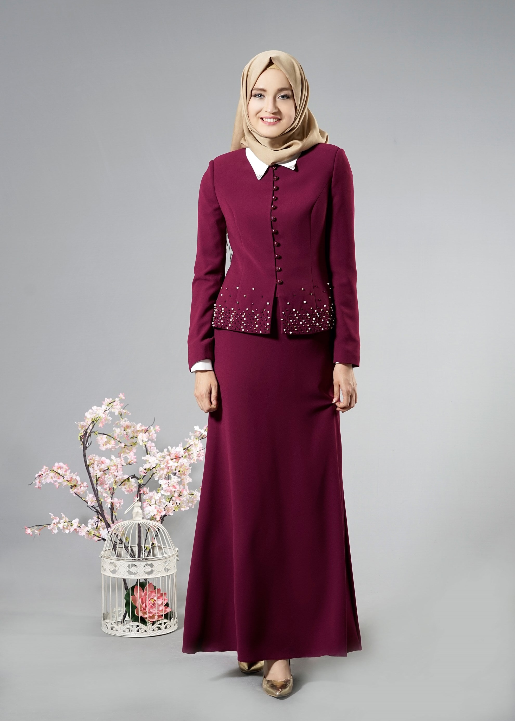 Tesettür giyim MÜRDÜM 3292 Maral Tesettür 5985 3&prime;lü  Etekli Takım 38/46 TEK42