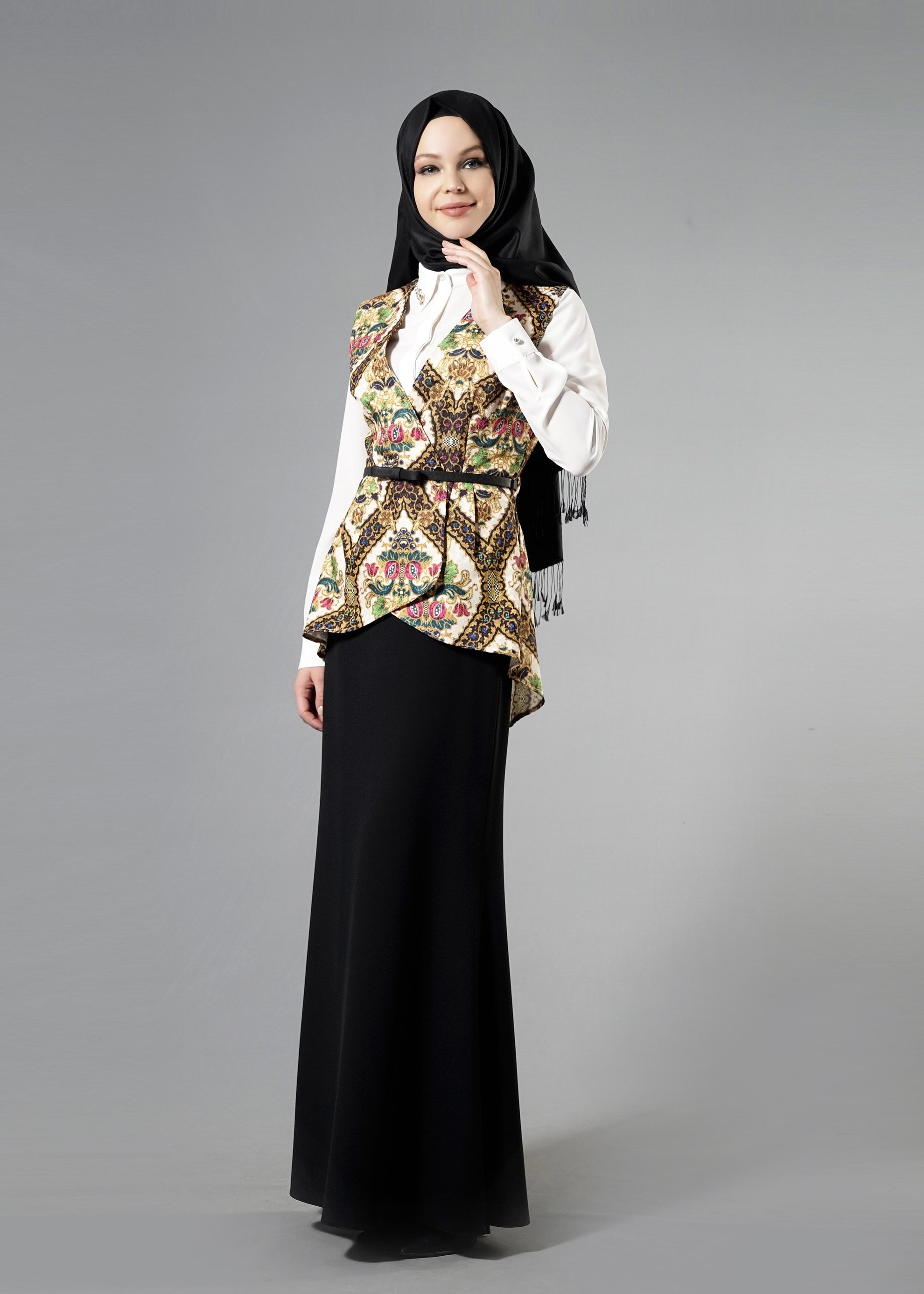 Tesettür giyim SİYAH 4508 Almina Tesettür 30011 3&prime;Lü Etekli Takım 38/44