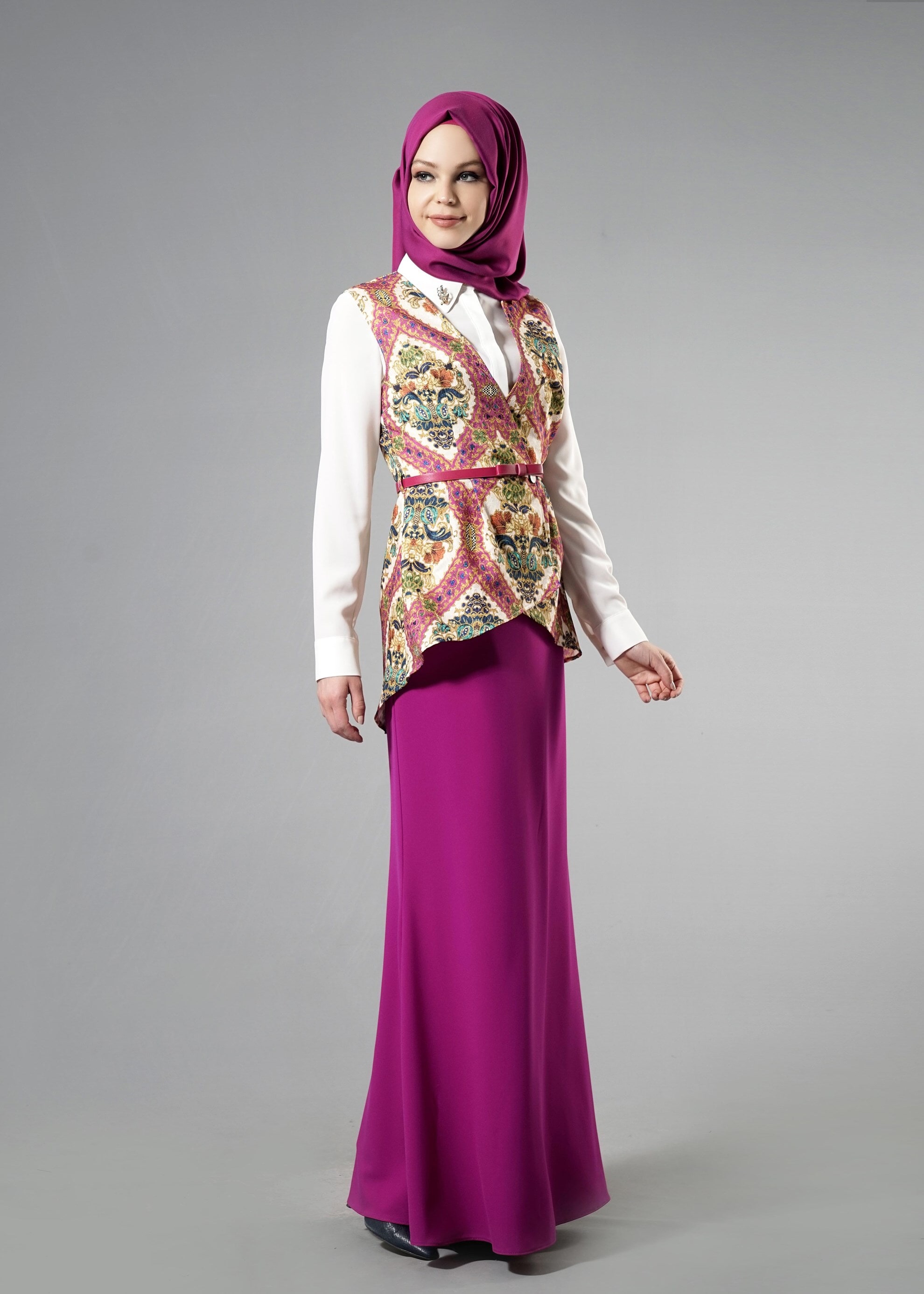 Tesettür giyim FUŞYA 4508 Almina Tesettür 30011 3&prime;Lü Etekli Takım 38/44