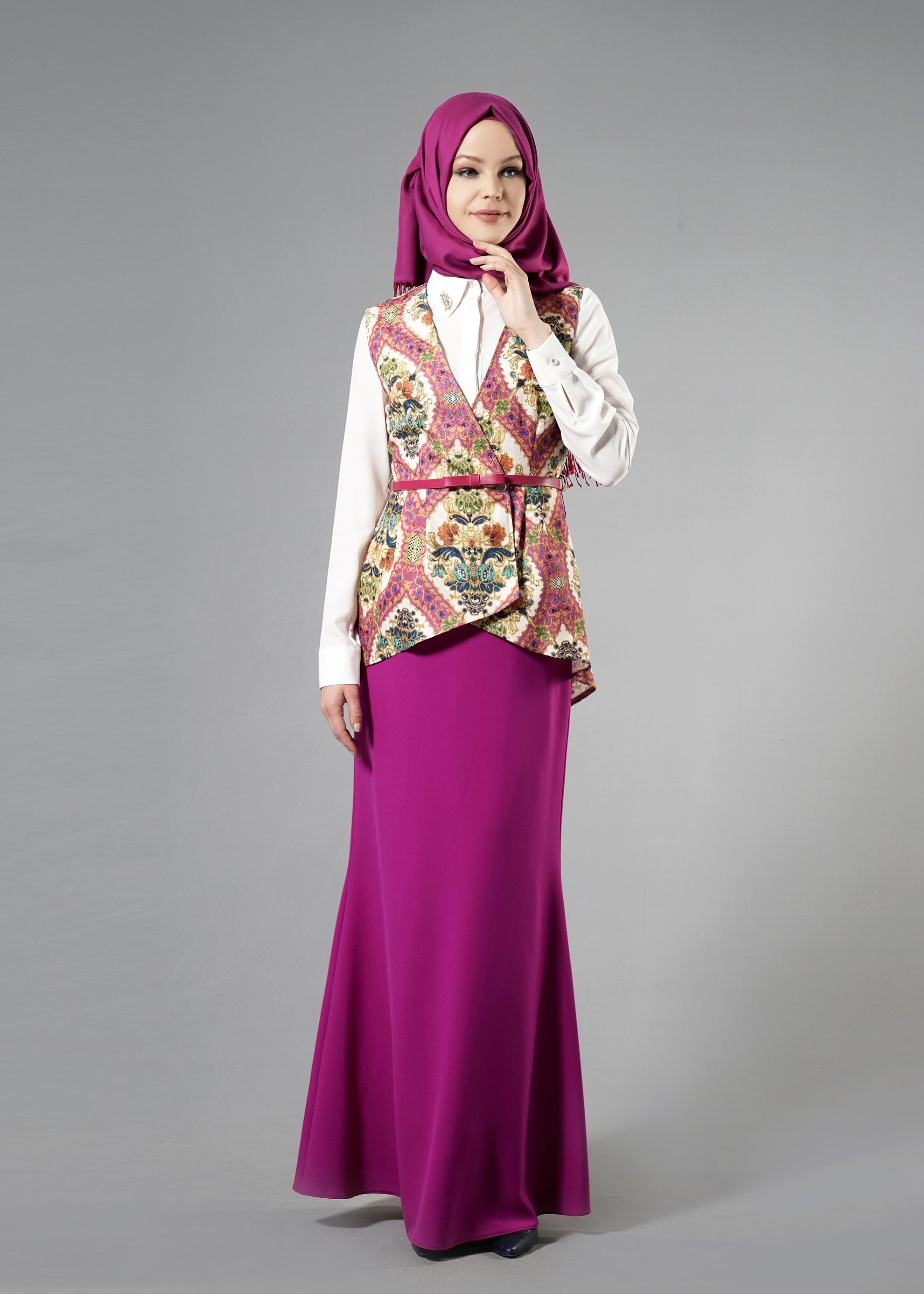 Tesettür giyim FUŞYA 4508 Almina Tesettür 30011 3&prime;Lü Etekli Takım 38/44