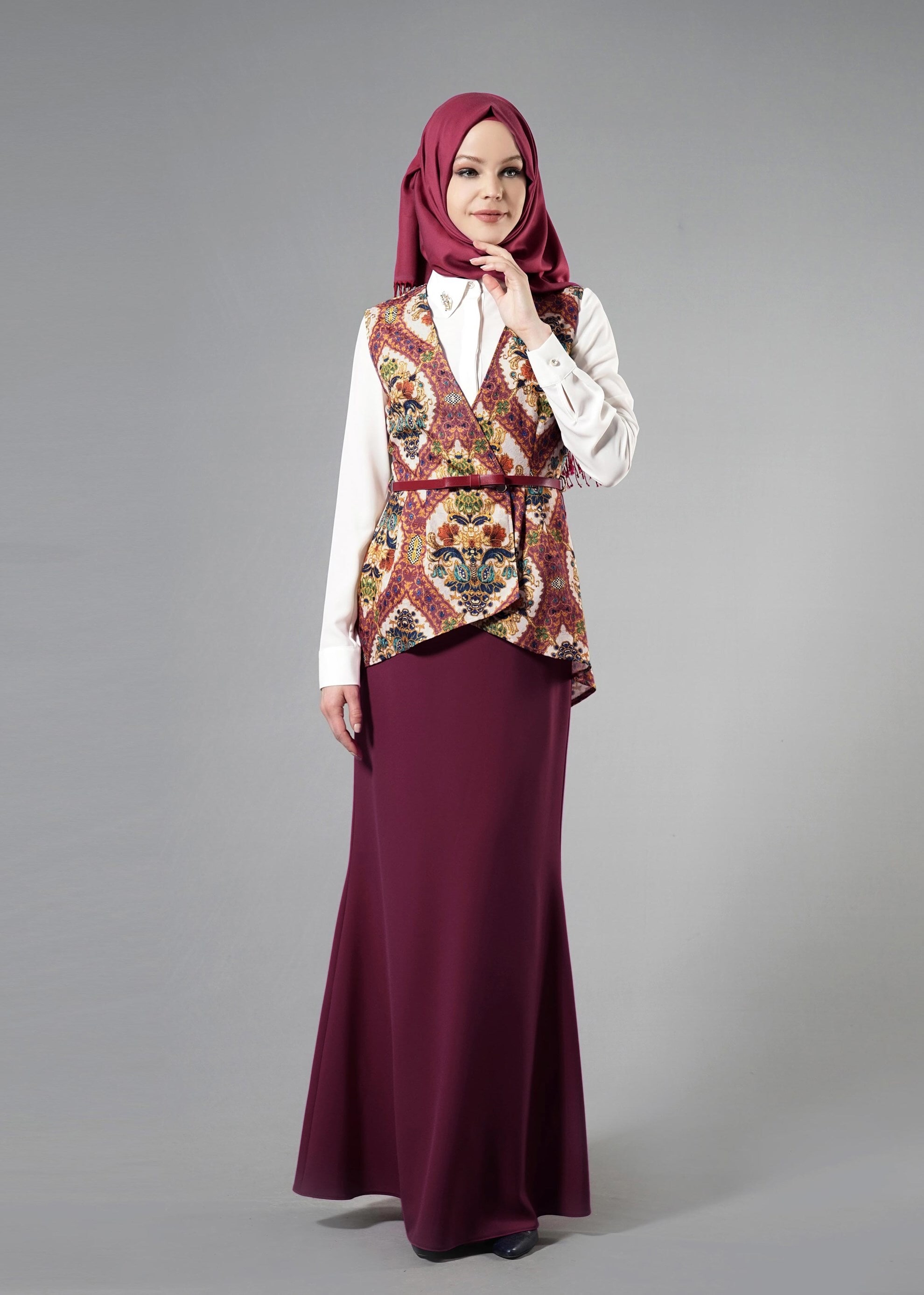 Tesettür giyim MÜRDÜM 4508 Almina Tesettür 30011 3′Lü Etekli Takım 38/44