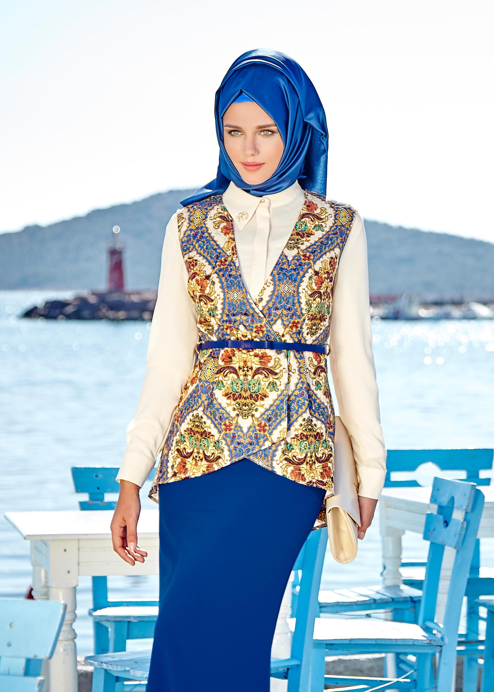 Tesettür giyim LACİVERT 4508 Almina Tesettür 30011 3&prime;Lü Etekli Takım 38/44