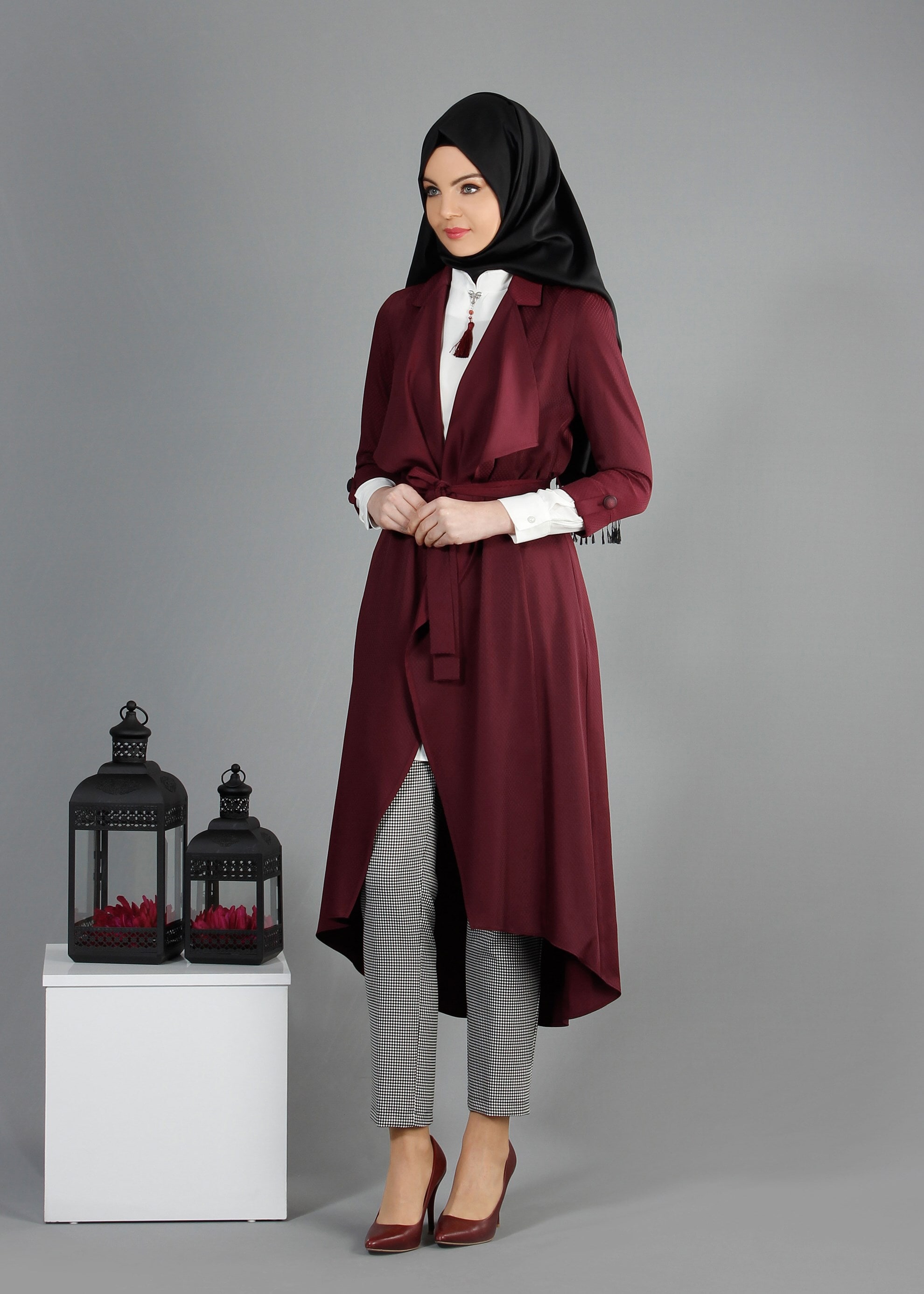 Tesettür giyim BORDO 3169P Benan Tesettür 55478 3&prime;Lü Pant. Takım 38/46 TEK40