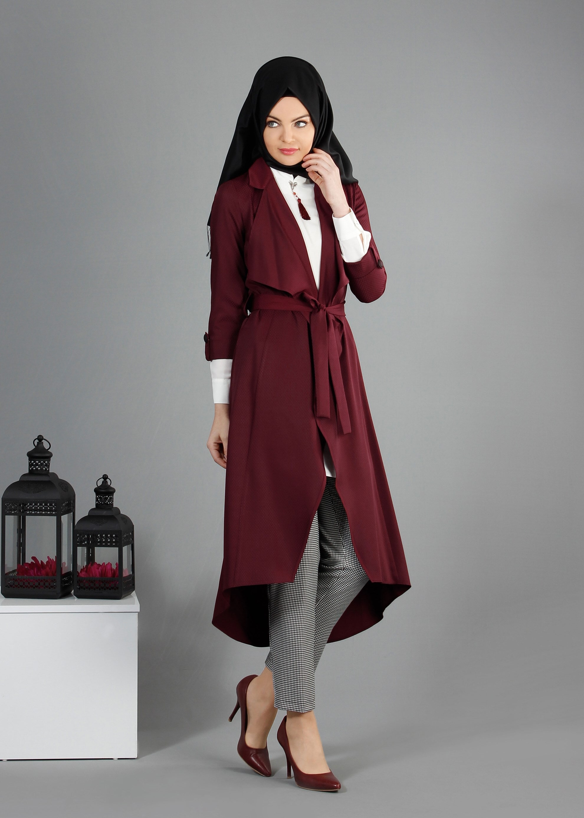 Tesettür giyim BORDO 3169P Benan Tesettür 55478 3&prime;Lü Pant. Takım 38/46 TEK40