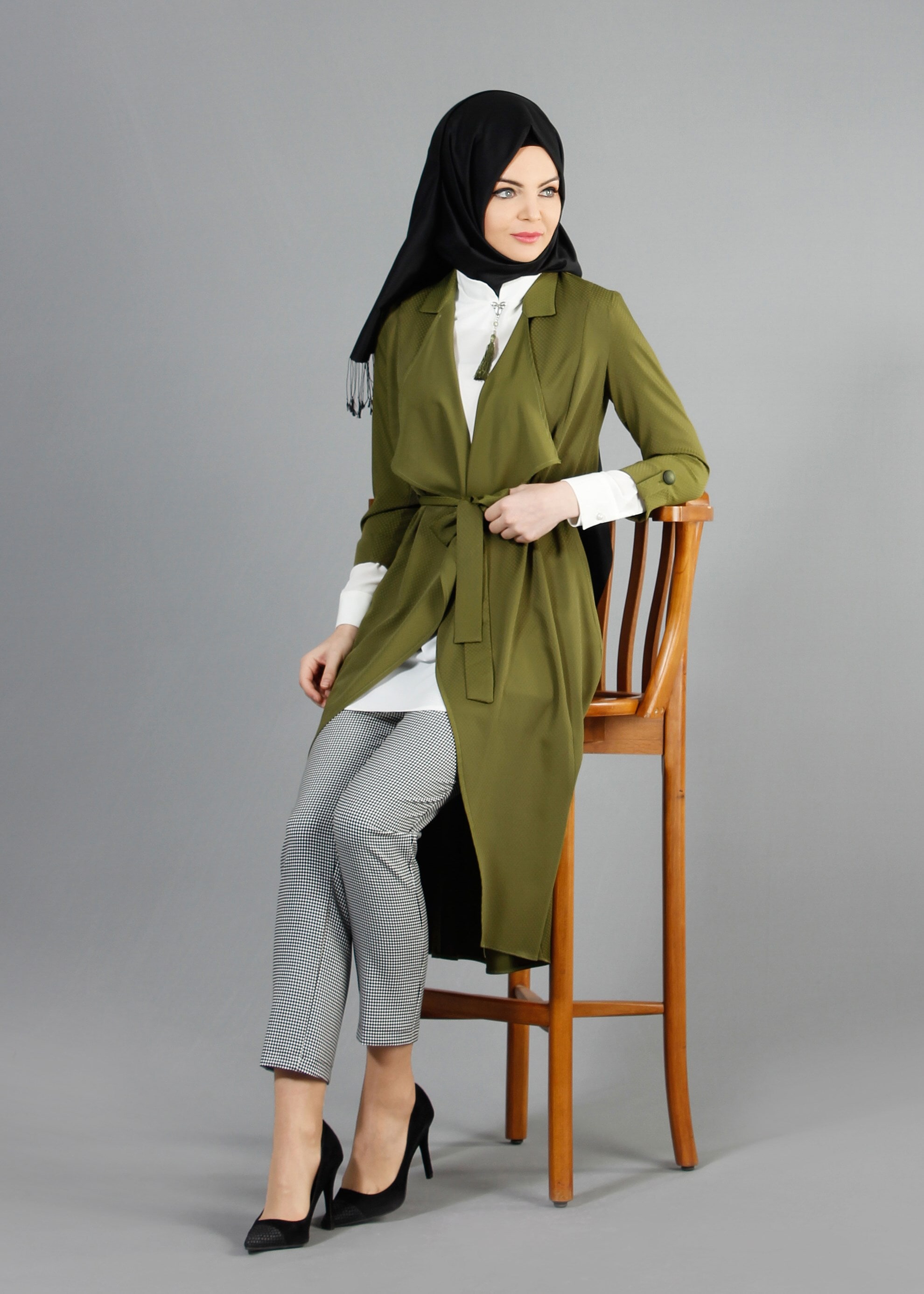 Tesettür giyim YEŞİL 3169P Benan Tesettür 55478 3&prime;Lü Pant. Takım 38/46 TEK40