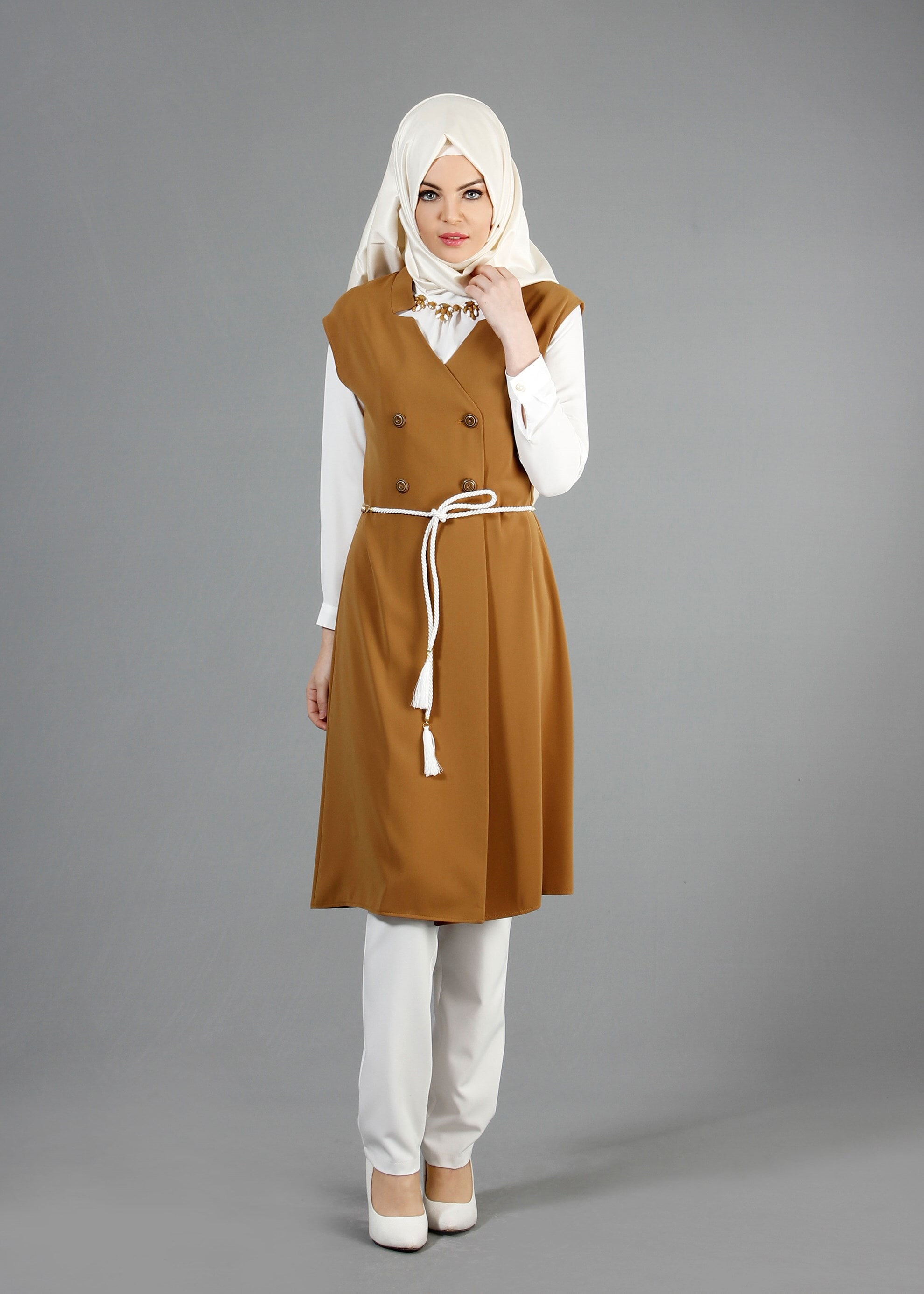 Tesettür giyim SARI 3213P Virona Tesettür 3&prime;Lü Pant. Takım 38/46 TEK40