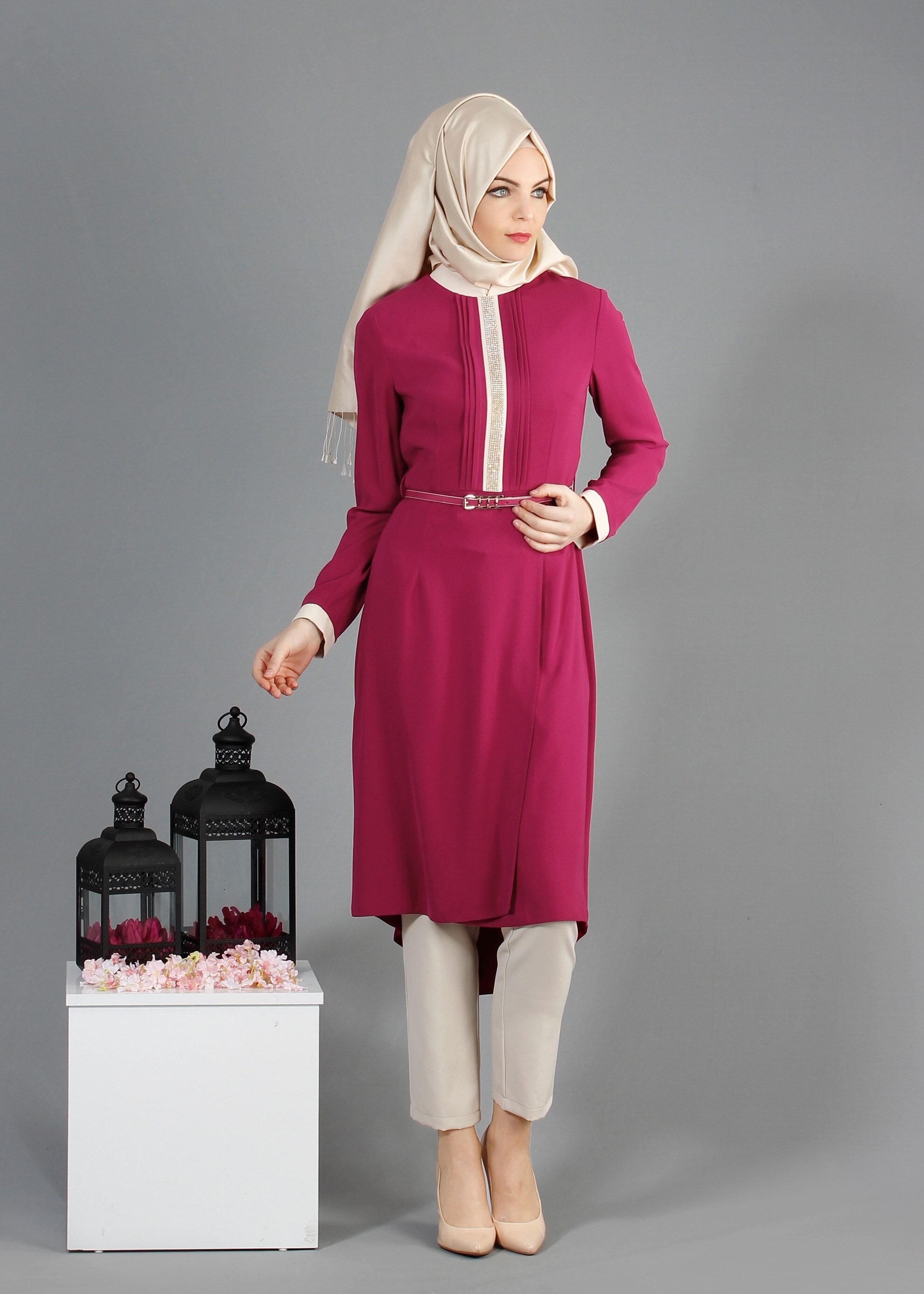 Tesettür giyim FUŞYA 3214P Virona 2&prime;li Tesettür Pant.Takım 38/46 TEK40