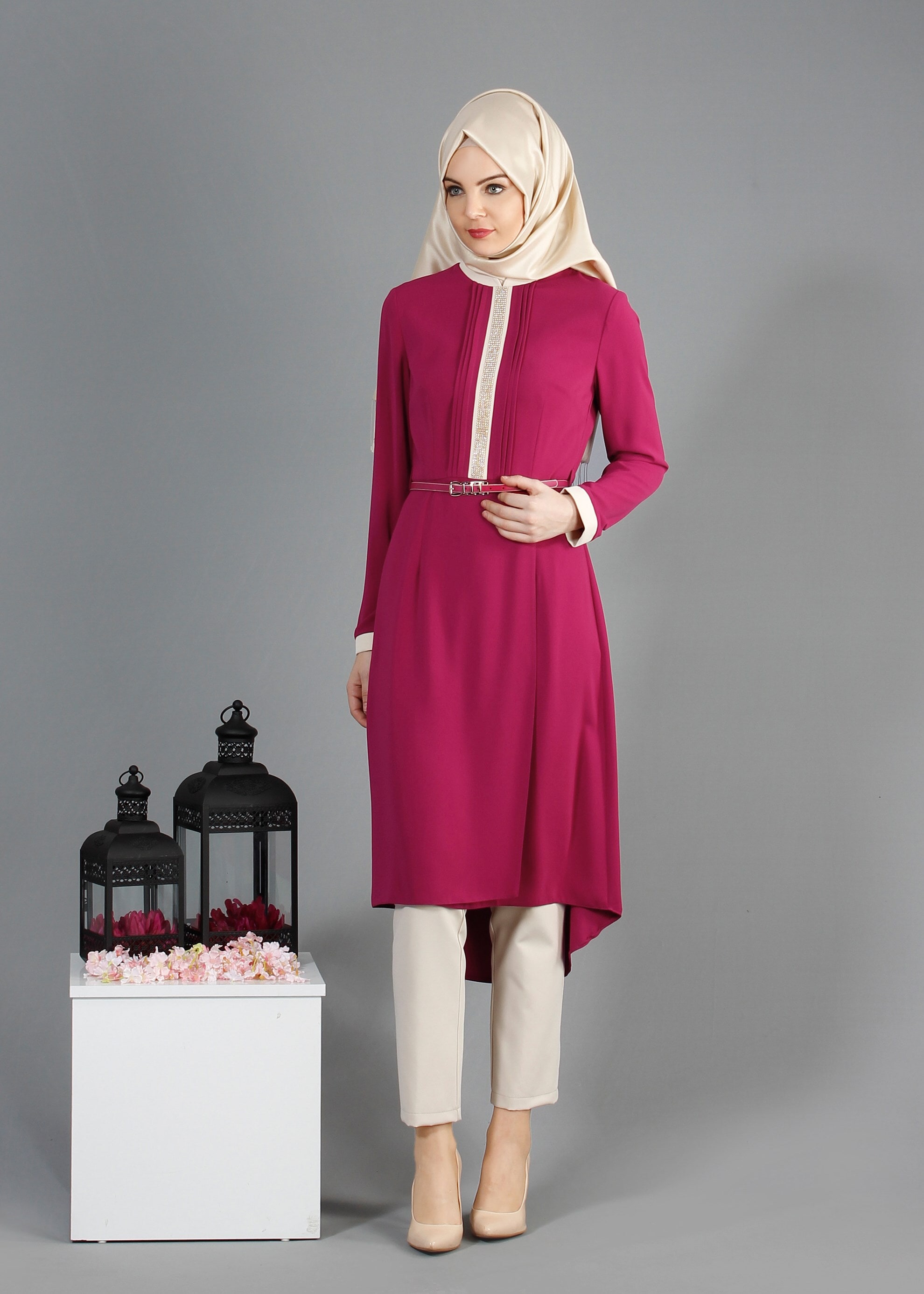 Tesettür giyim FUŞYA 3214P Virona 2&prime;li Tesettür Pant.Takım 38/46 TEK40