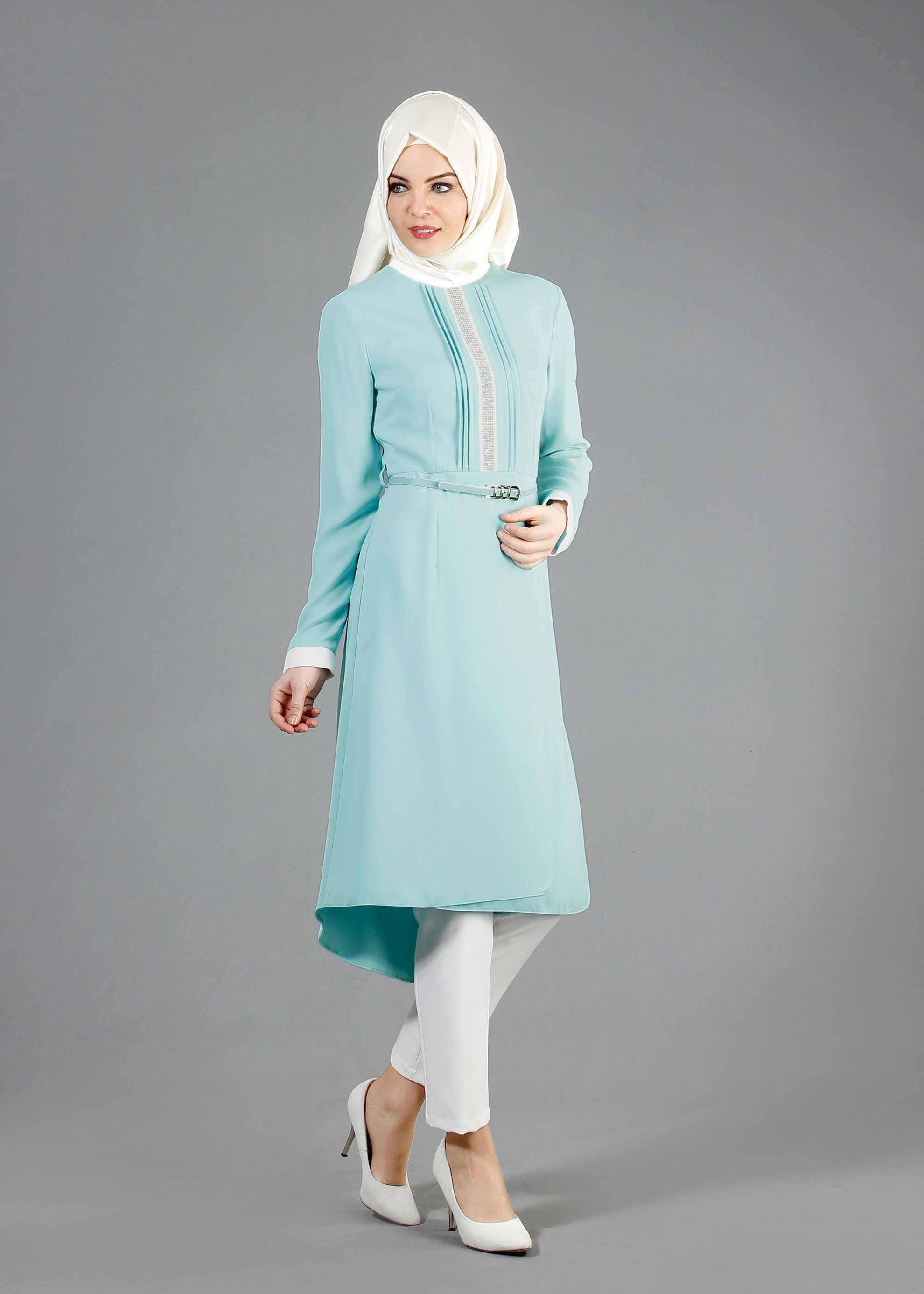 Tesettür giyim YEŞİL 3214P Virona 2&prime;li Tesettür Pant.Takım 38/46 TEK40