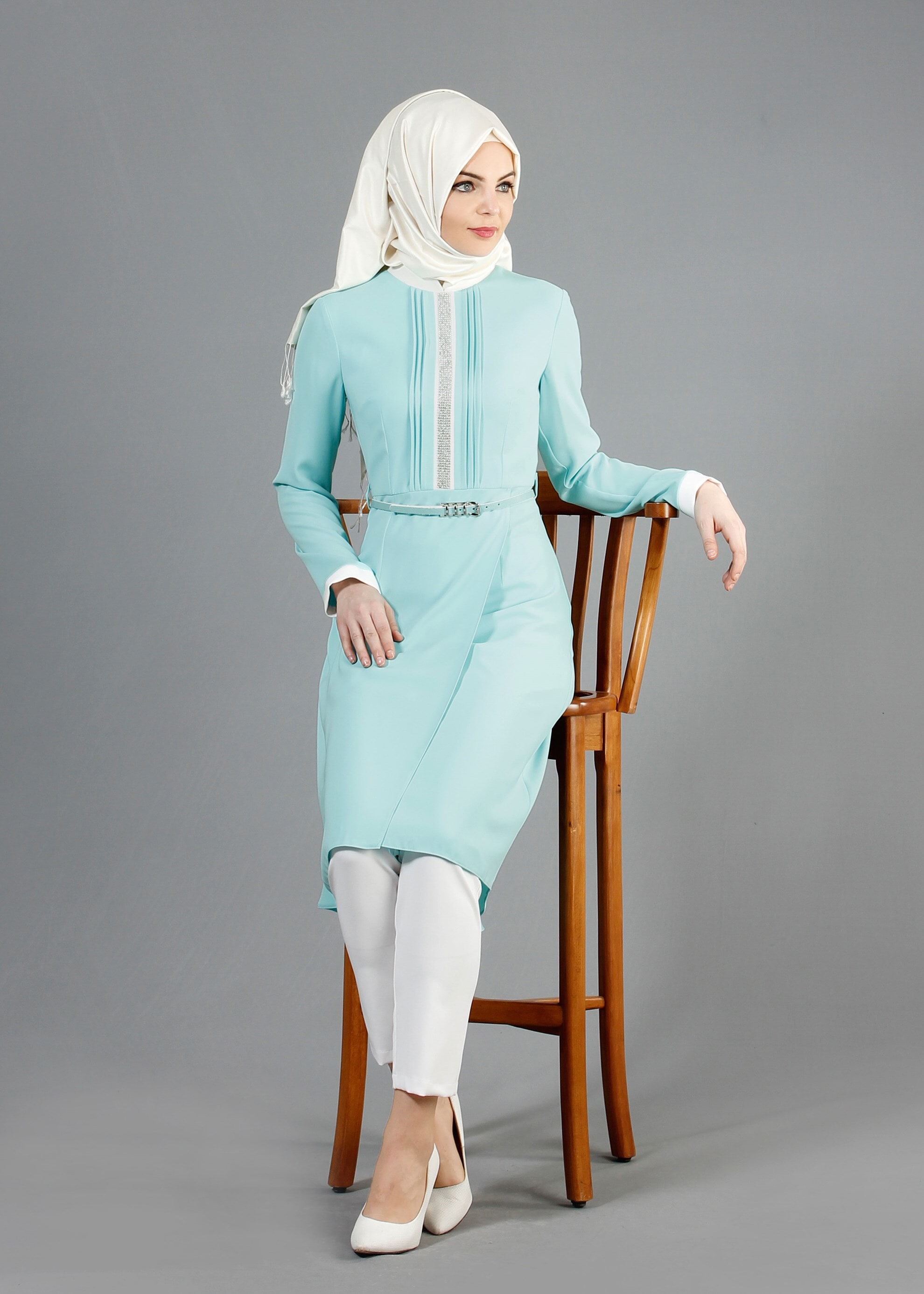 Tesettür giyim YEŞİL 3214P Virona 2&prime;li Tesettür Pant.Takım 38/46 TEK40