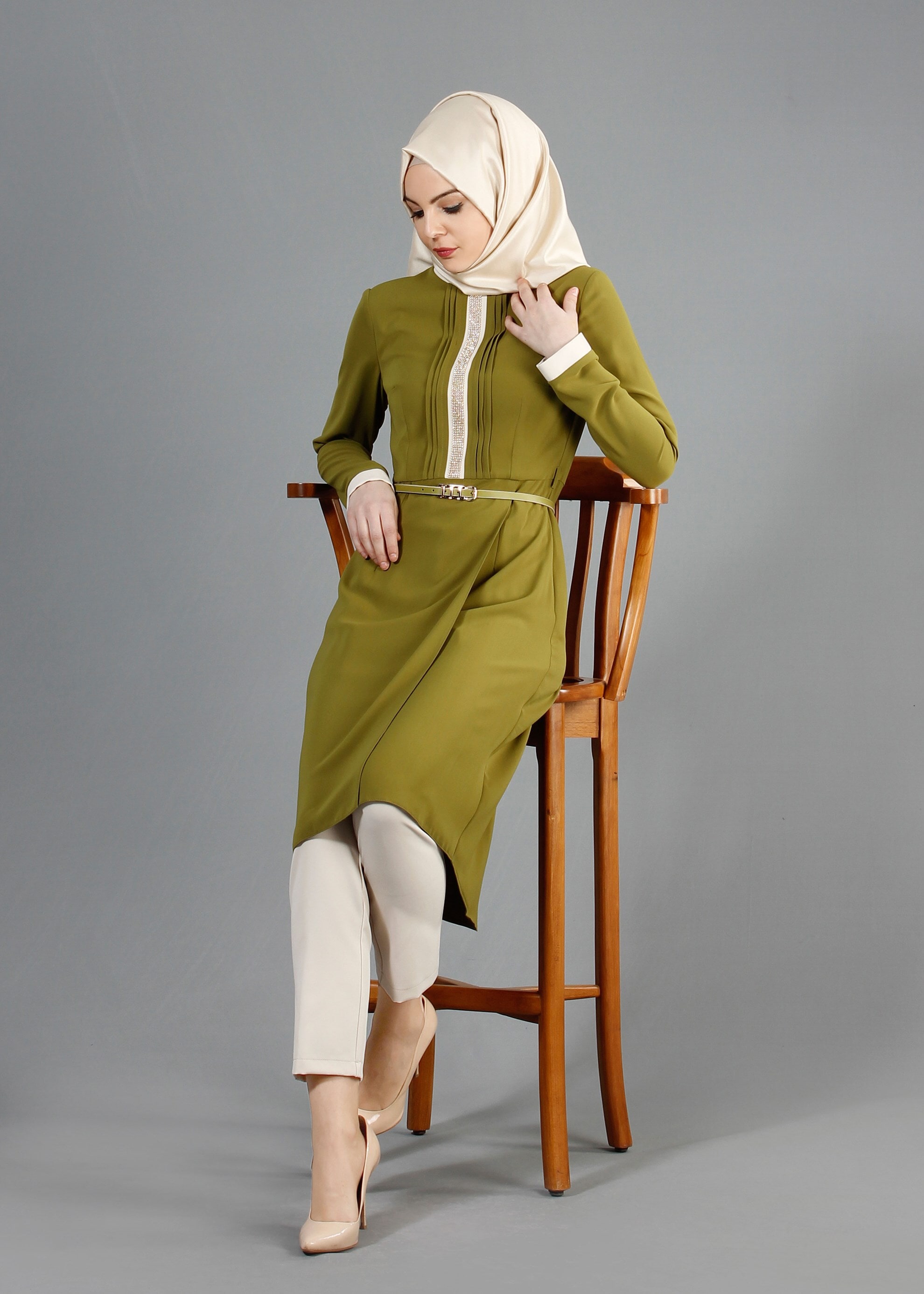 Tesettür giyim YEŞİL 3214P Virona 2&prime;li Tesettür Pant.Takım 38/46 TEK40