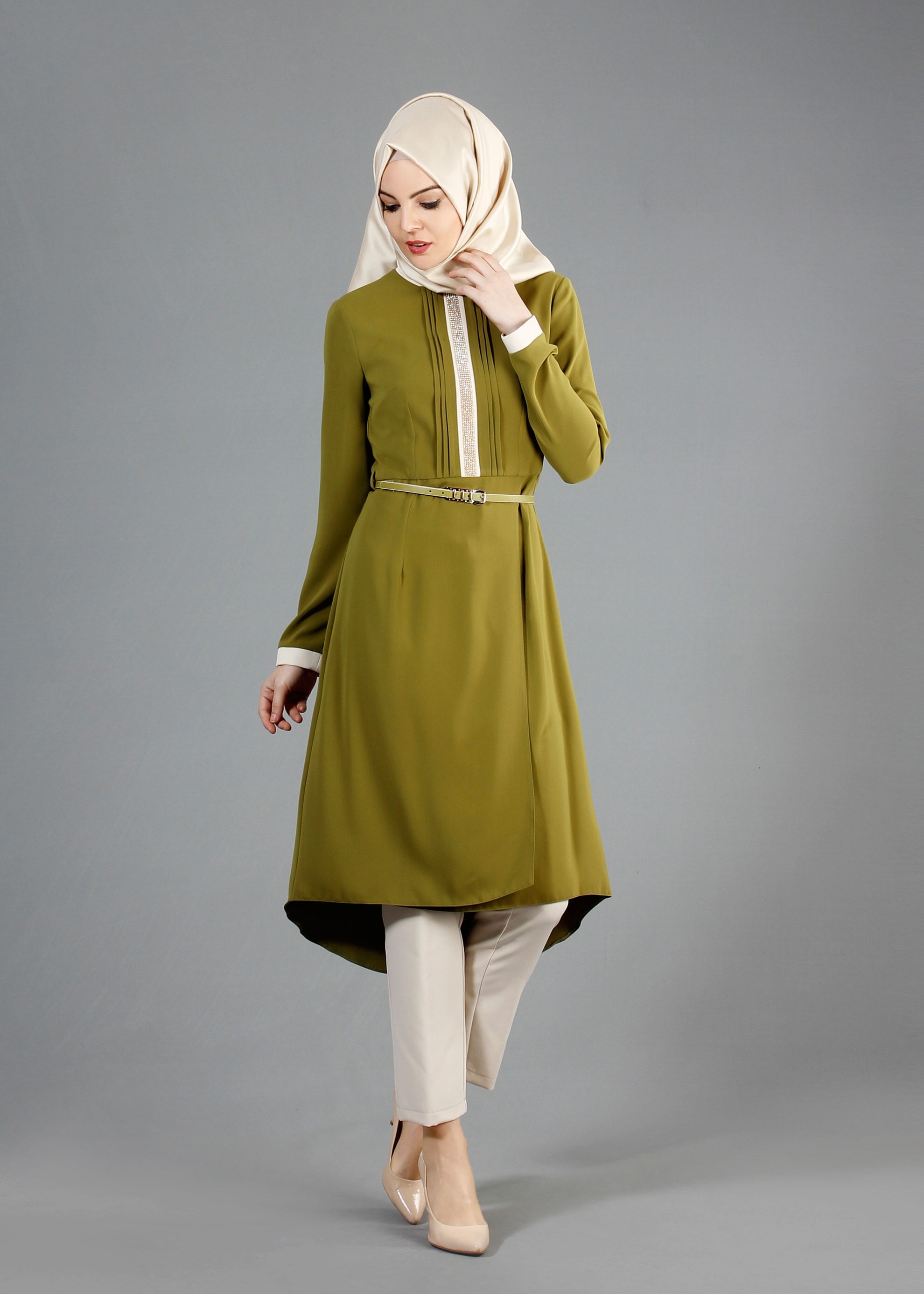 Tesettür giyim YEŞİL 3214P Virona 2&prime;li Tesettür Pant.Takım 38/46 TEK40