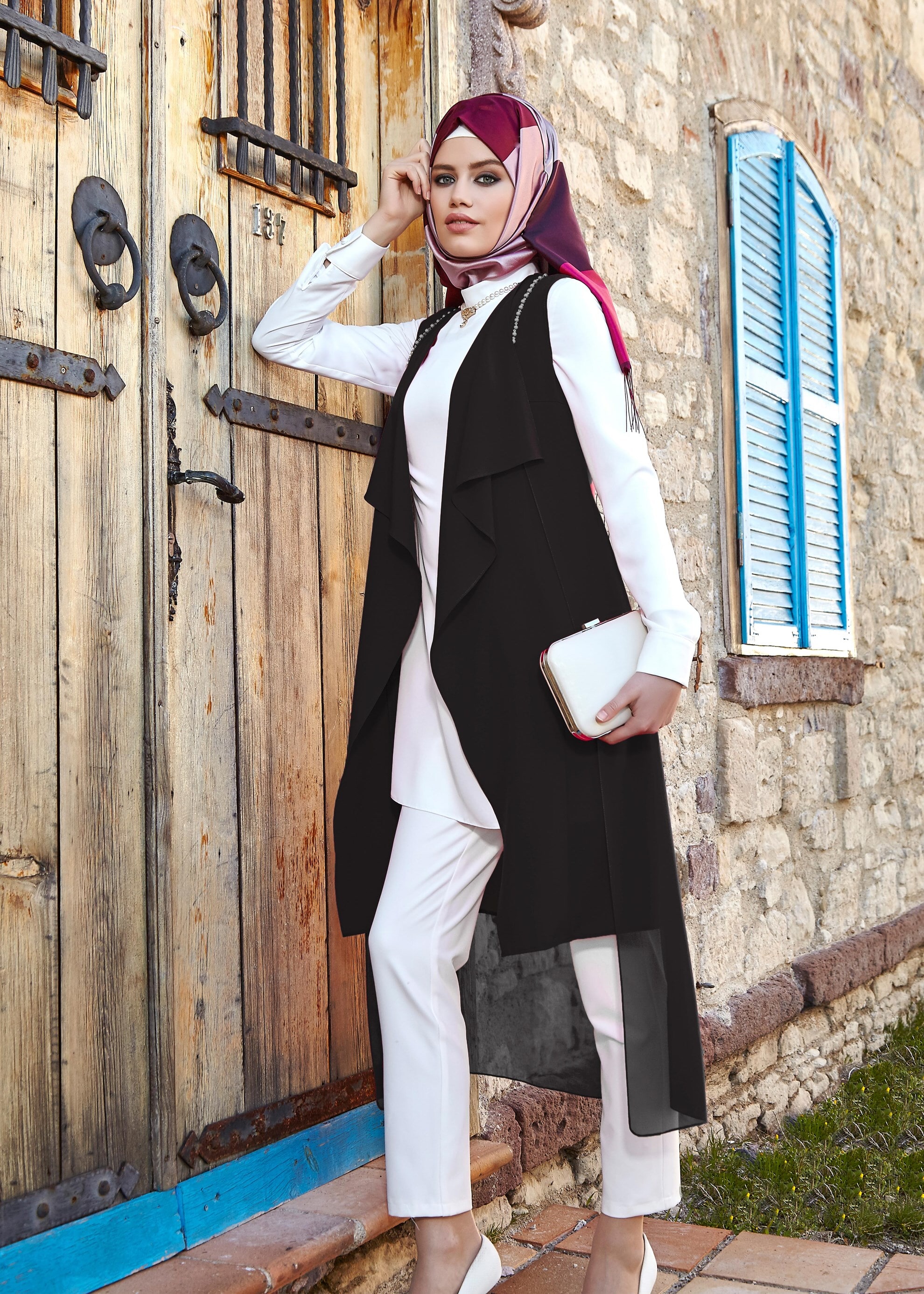 Tesettür giyim SİYAH 3215P New Loren 3&prime;lü Pant. Tesettür Takım 38/46 TEK40