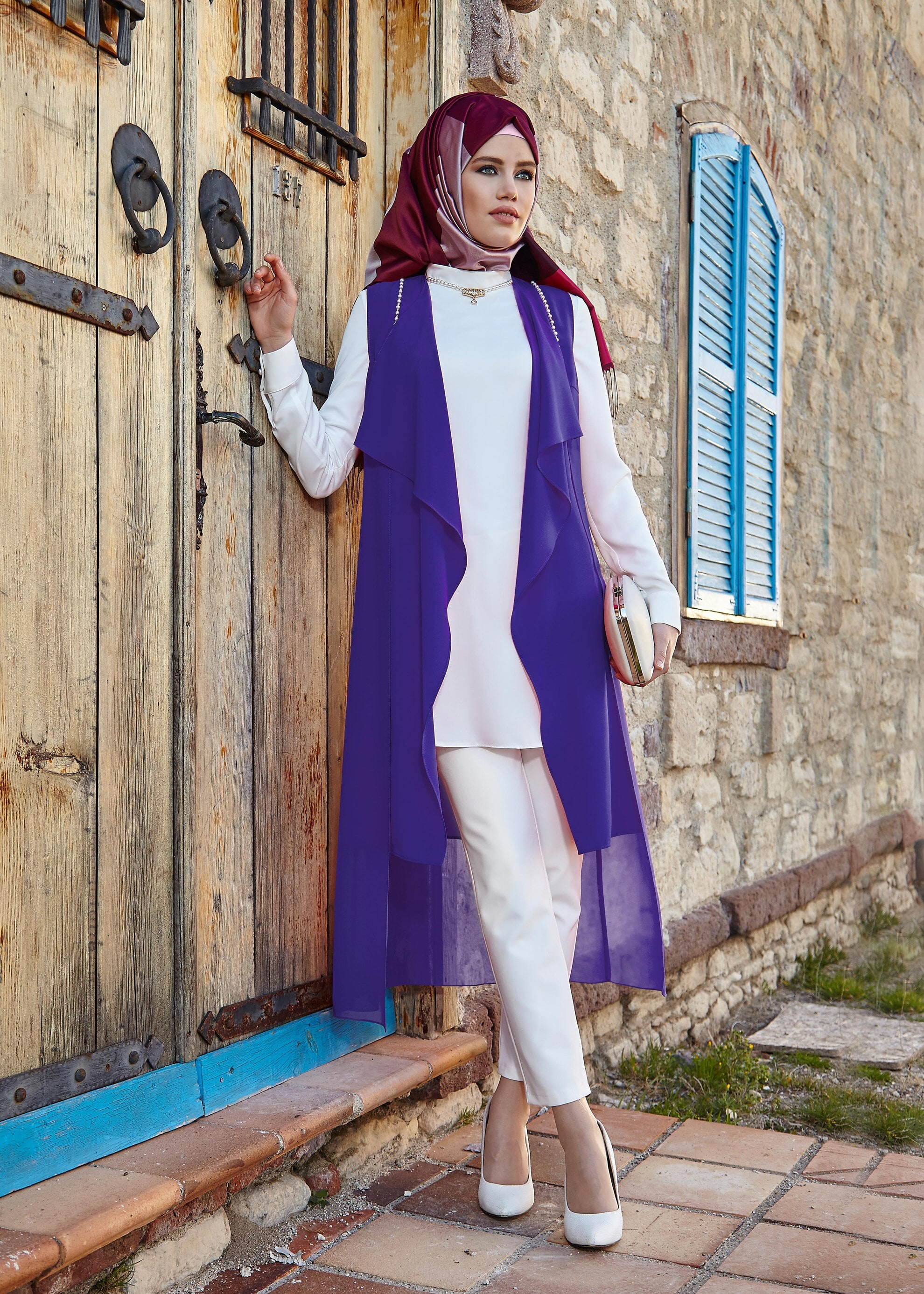 Tesettür giyim LACİVERT 3215P New Loren 3&prime;lü Pant. Tesettür Takım 38/46 TEK40