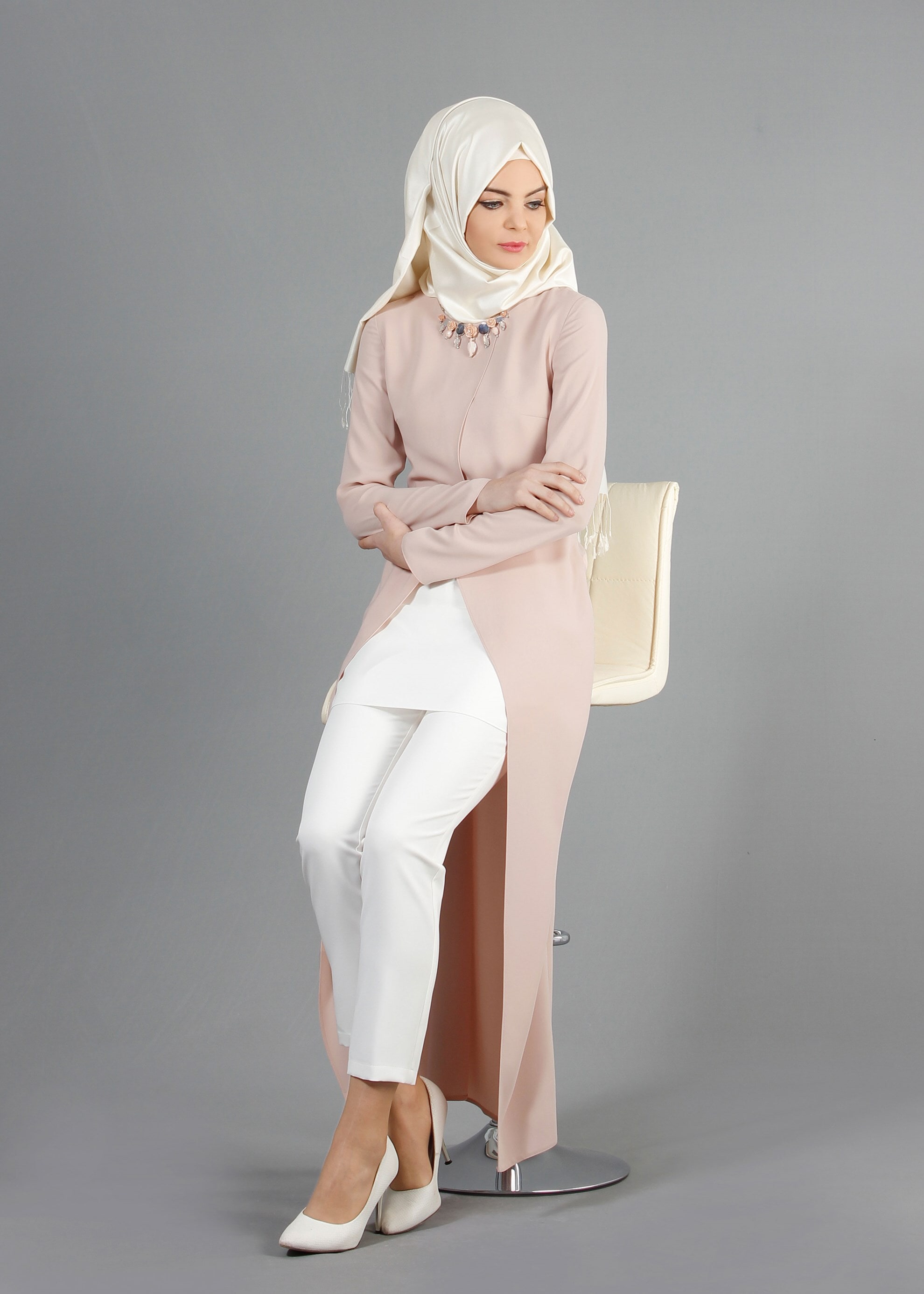 Tesettür giyim PUDRA 3216P Virona 2&prime;li Tesettür Pant. Takım 38/46 TEK40