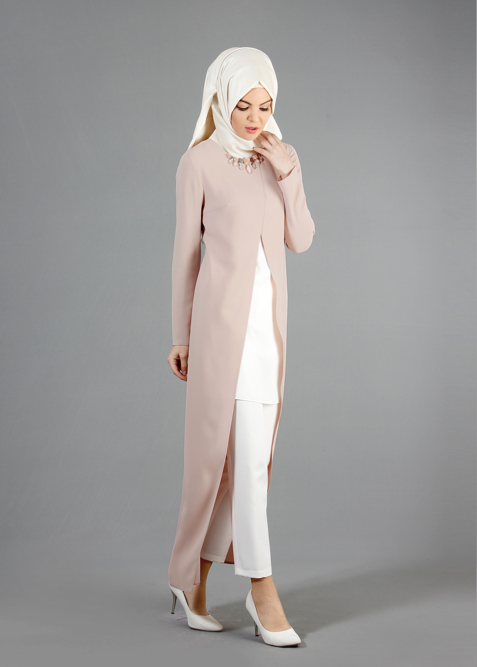 Tesettür giyim PUDRA 3216P Virona 2&prime;li Tesettür Pant. Takım 38/46 TEK40