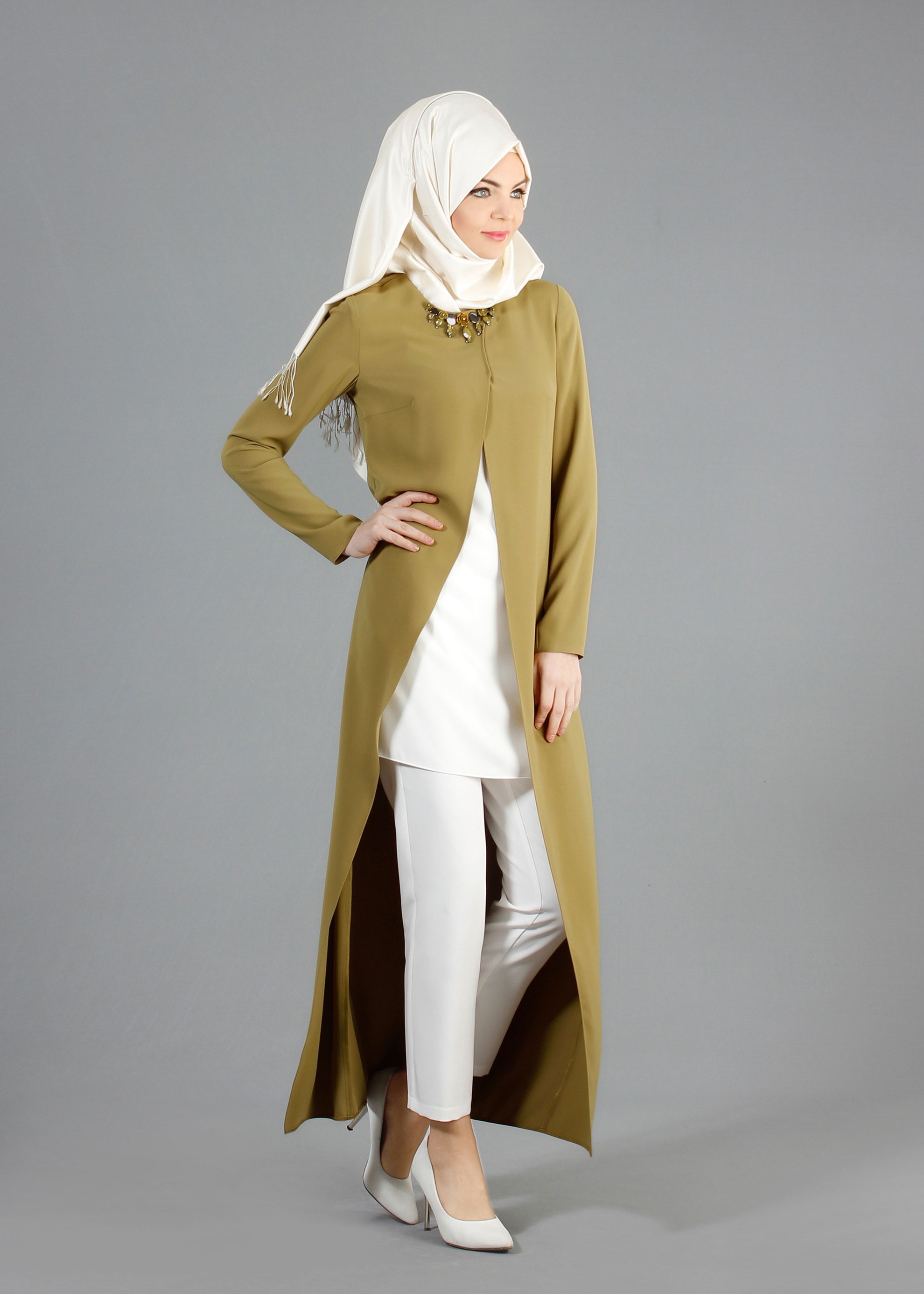 Tesettür giyim YEŞİL 3216P Virona 2&prime;li Tesettür Pant. Takım 38/46 TEK40