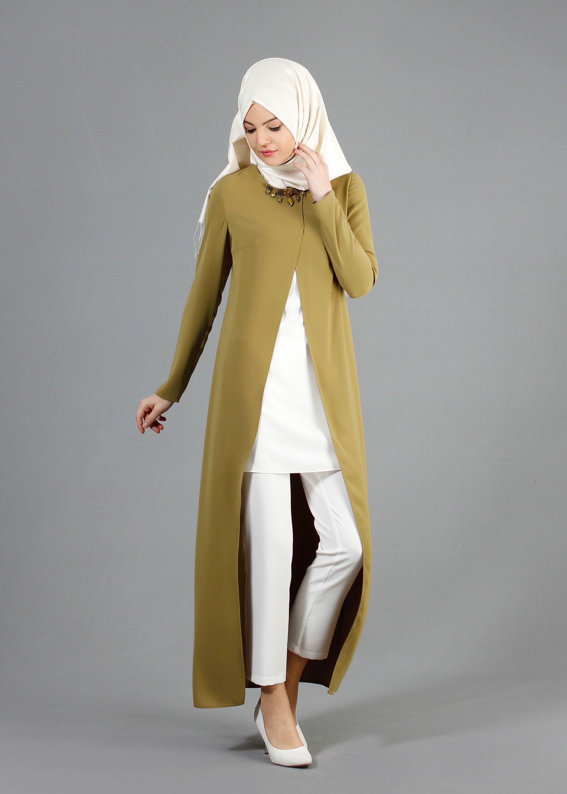 Tesettür giyim YEŞİL 3216P Virona 2&prime;li Tesettür Pant. Takım 38/46 TEK40