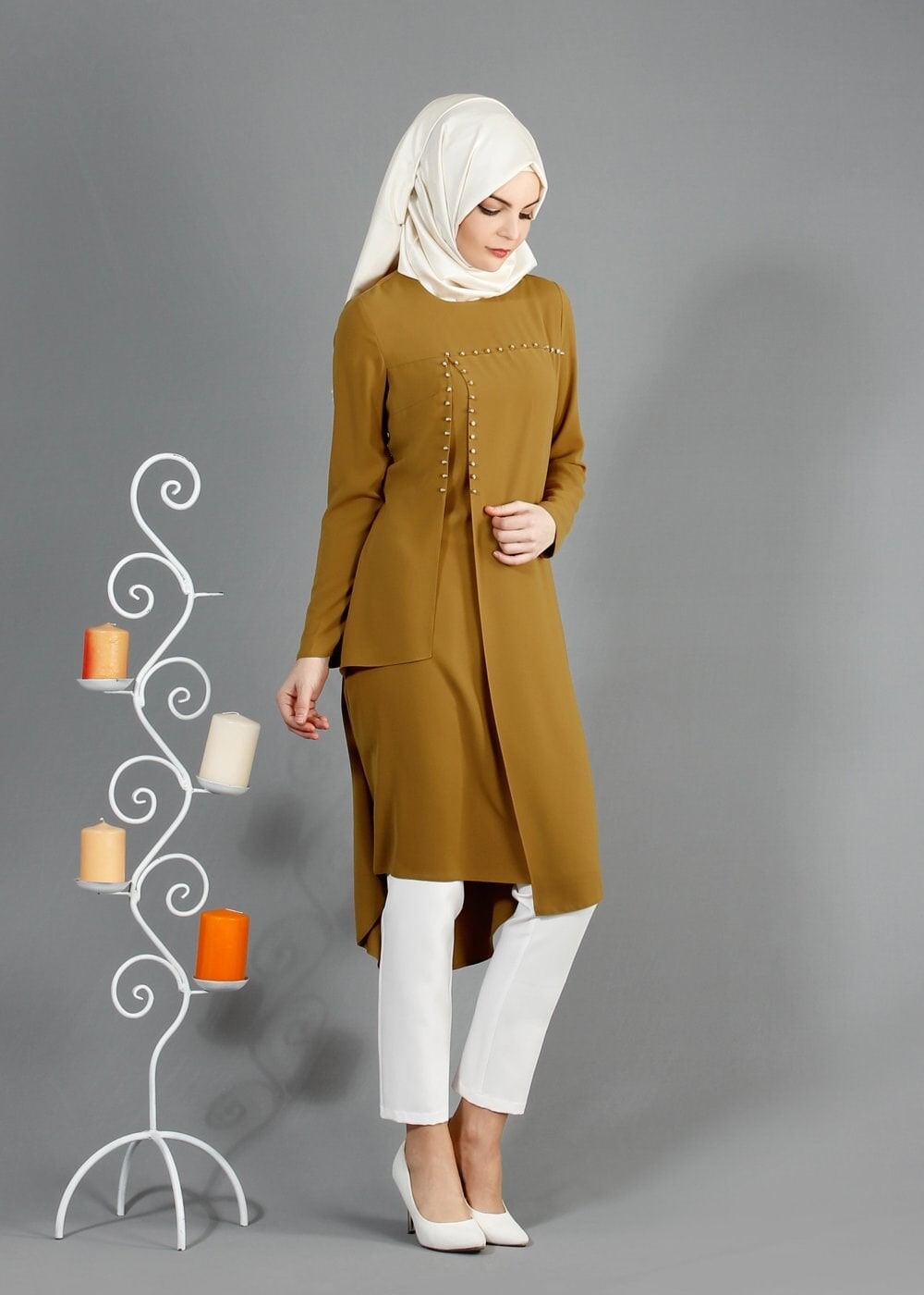 Tesettür giyim SARI 3217P Virona 2&prime;li Pant. Tesettür Takım 40/48 TEK38