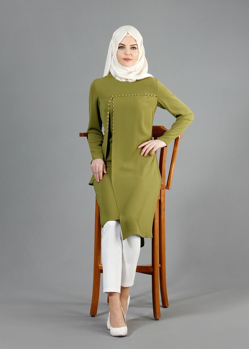 Tesettür giyim YEŞİL 3217P Virona 2&prime;li Pant. Tesettür Takım 40/48 TEK38