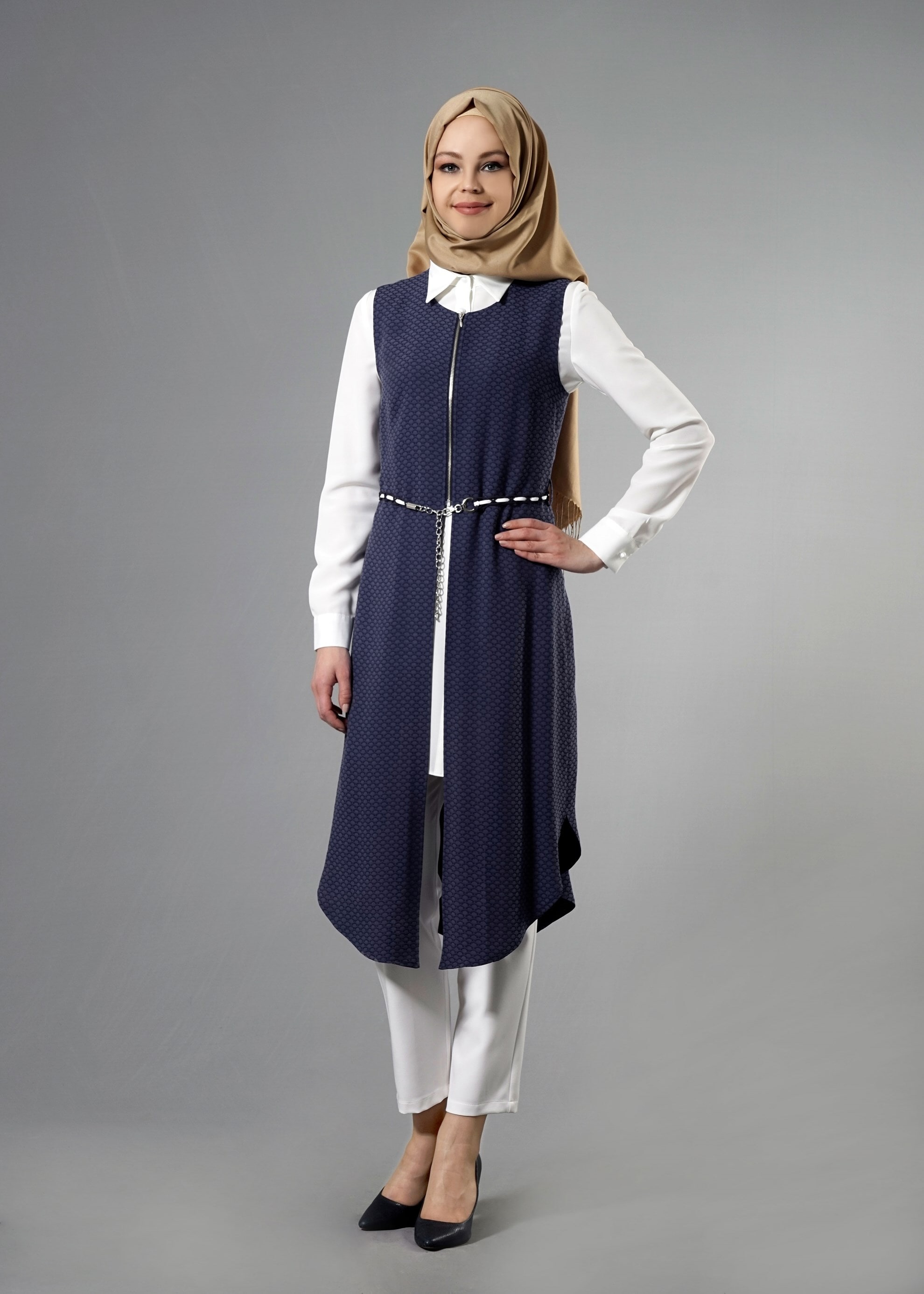 Tesettür giyim LACİVERT 3218P Jakar Tesettür 035 3&prime;lü Pant.Takım 38/46 TEK40