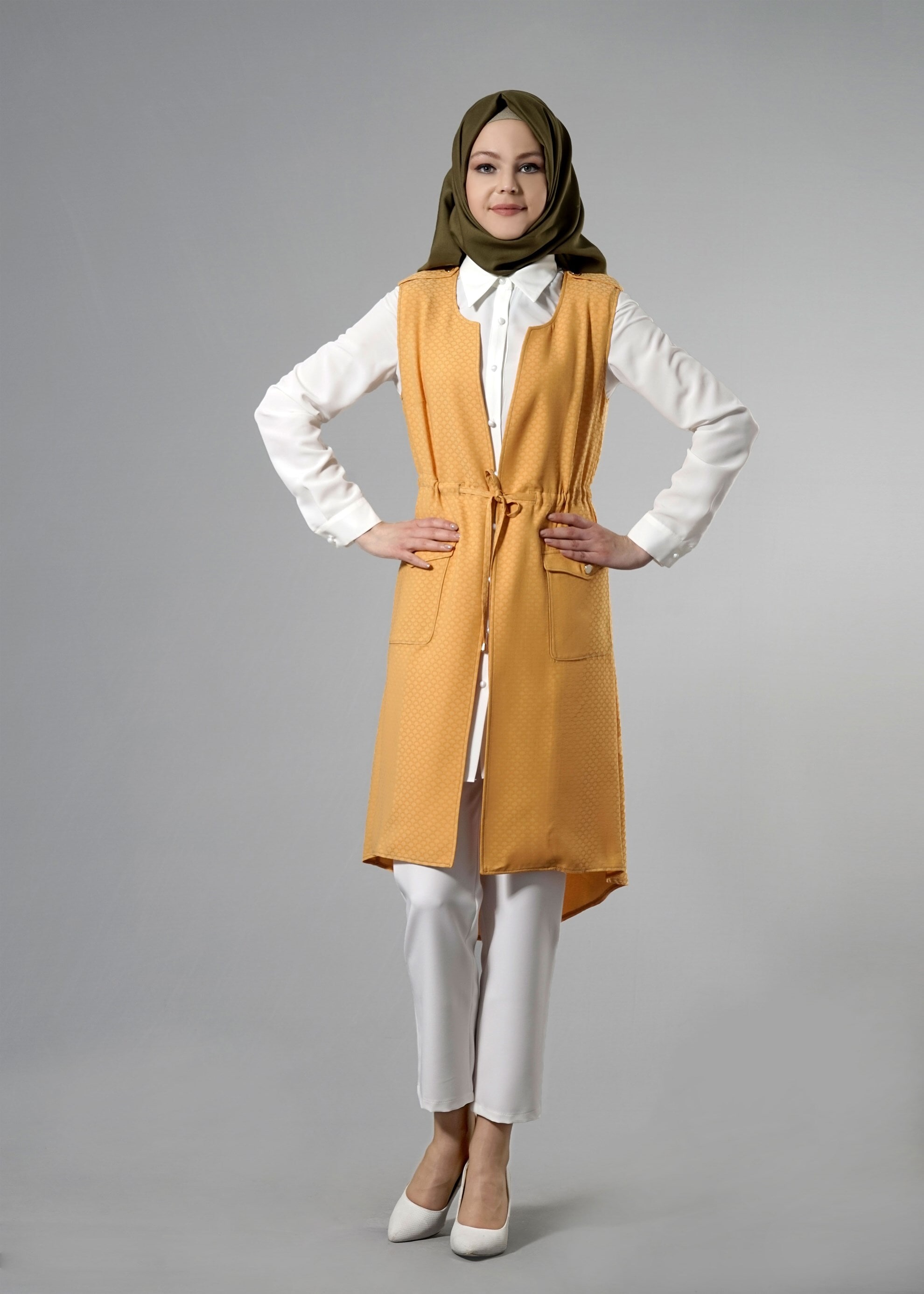 Tesettür giyim SARI 3219P Jakar Tesettür 035 3&prime;LÜ Pant. Takım 38/44 TEK38