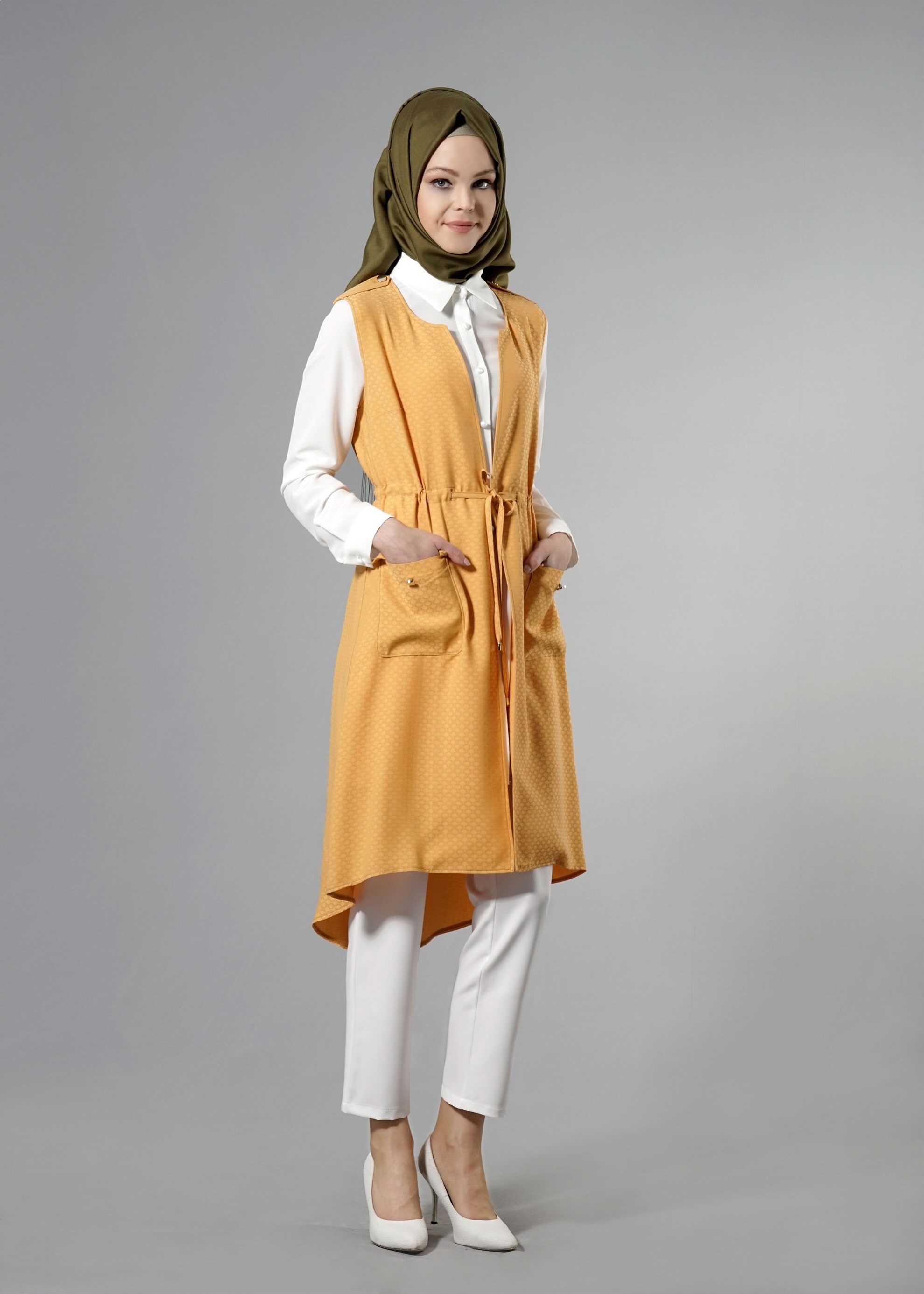 Tesettür giyim SARI 3219P Jakar Tesettür 035 3&prime;LÜ Pant. Takım 38/44 TEK38