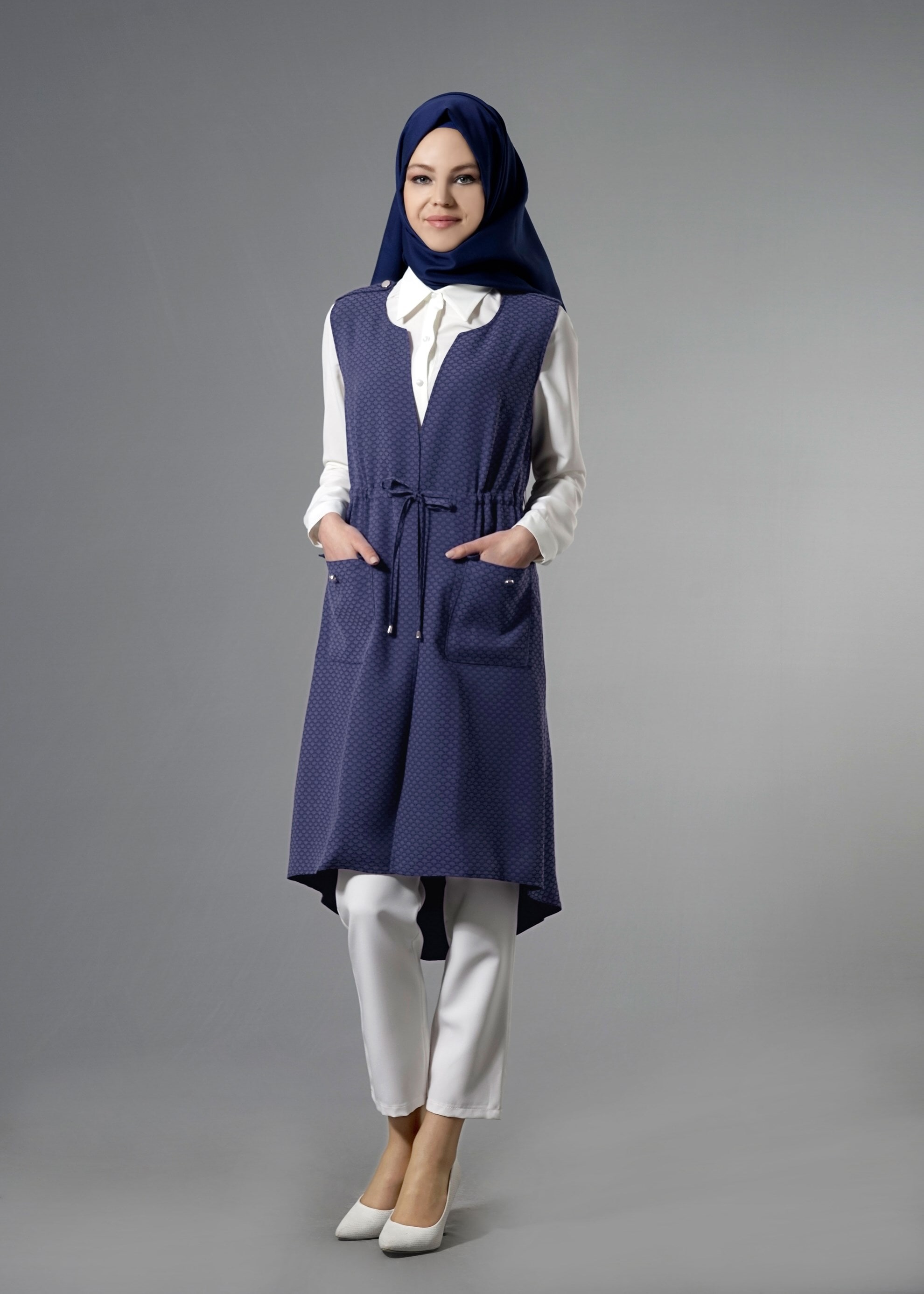 Tesettür giyim LACİVERT 3219P Jakar Tesettür 035 3&prime;LÜ Pant. Takım 38/44 TEK38