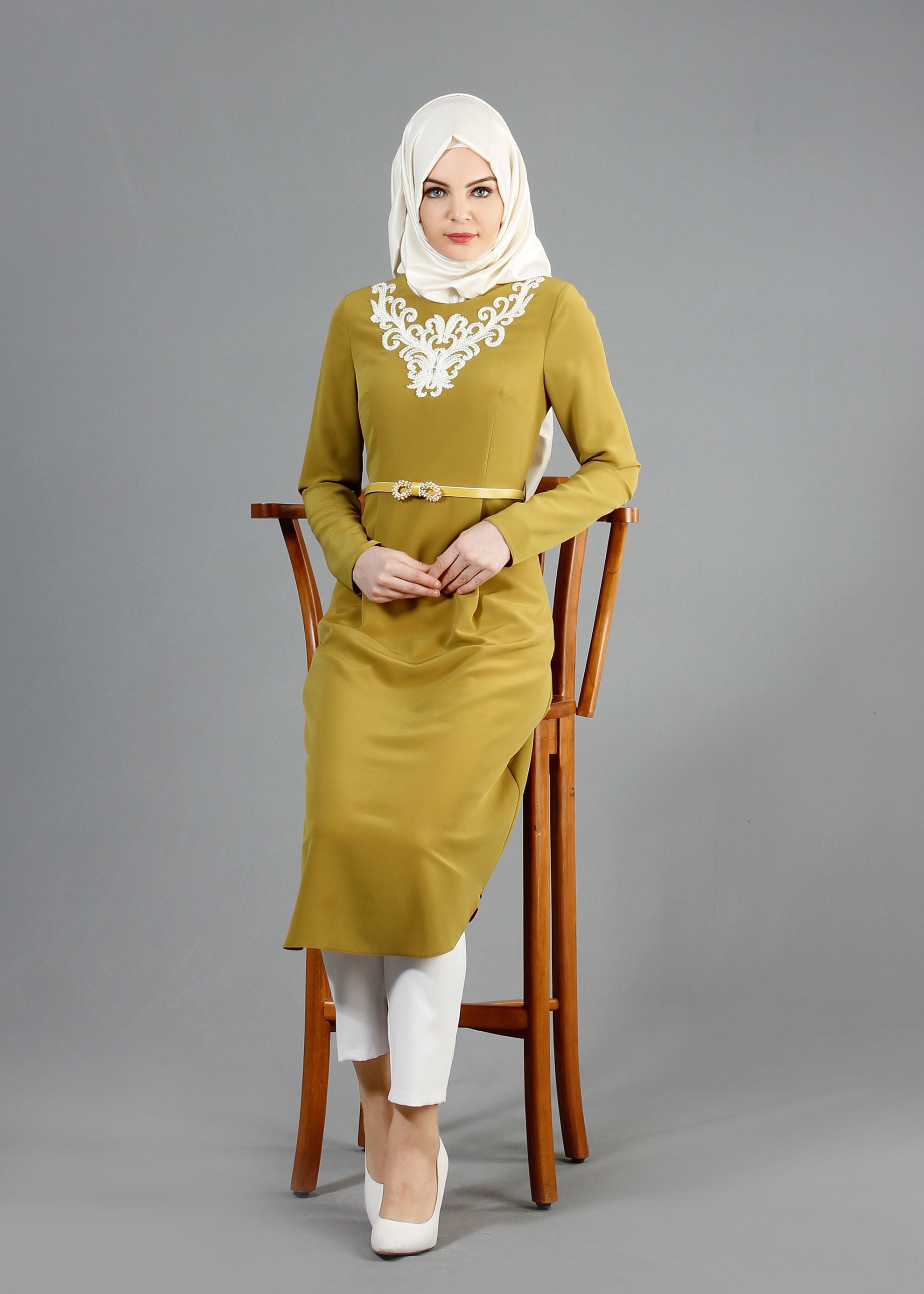 Tesettür giyim YEŞİL 3223P Criss 2&prime;li Tesettür Pant.Takım 38/44 TEK40