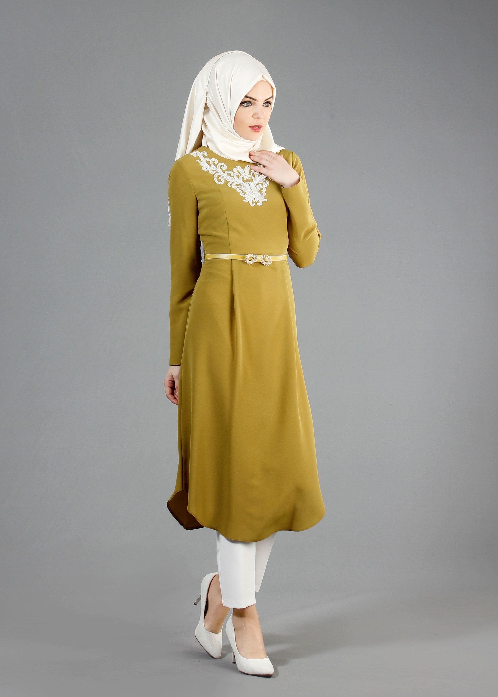 Tesettür giyim YEŞİL 3223P Criss 2&prime;li Tesettür Pant.Takım 38/44 TEK40